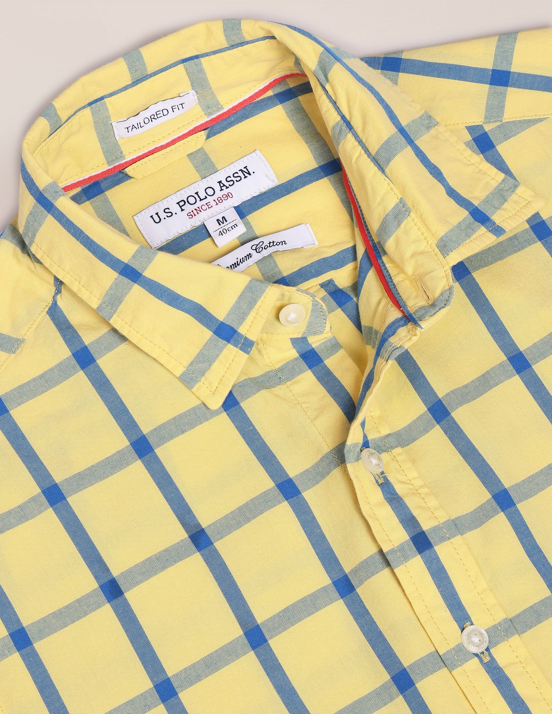 Men Yellow Windowpane Check Tailored Regular Fit Casual Shirt Yellow - U.S. Polo Assn. India | Large