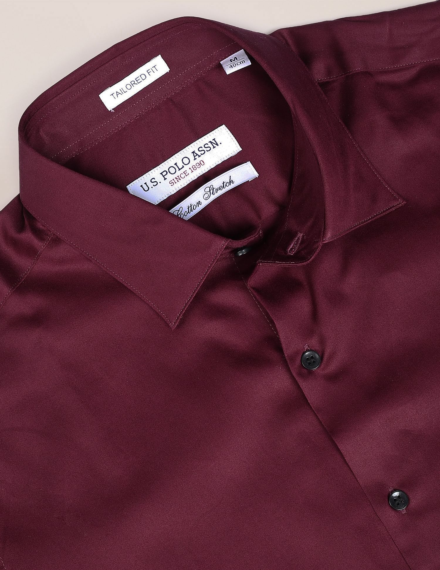 Spread Collar Solid Casual Shirt Burgundy - U.S. POLO ASSN. | Large