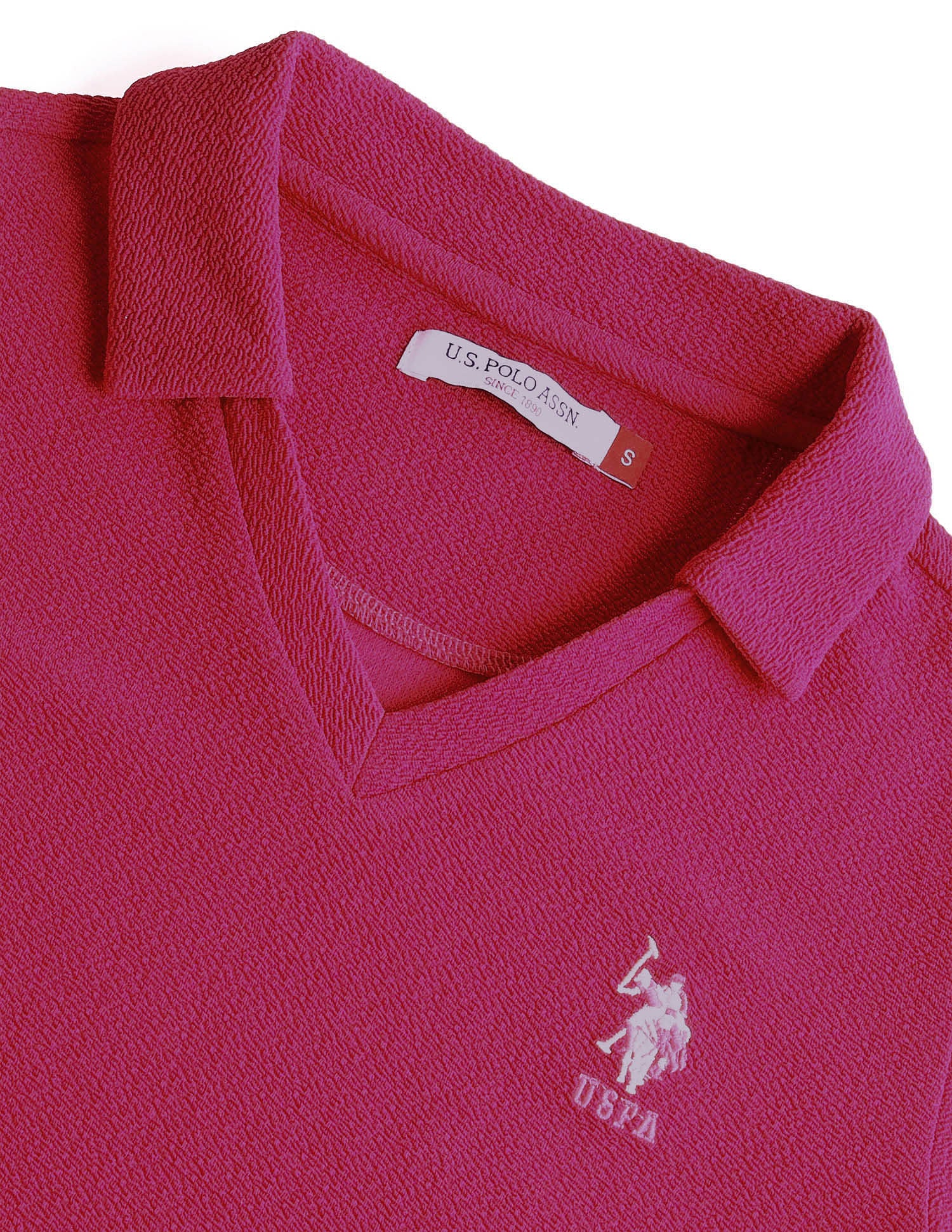 Ribbed Collar Textured Polo Shirt Dark Pink - U.S. POLO ASSN. | Large