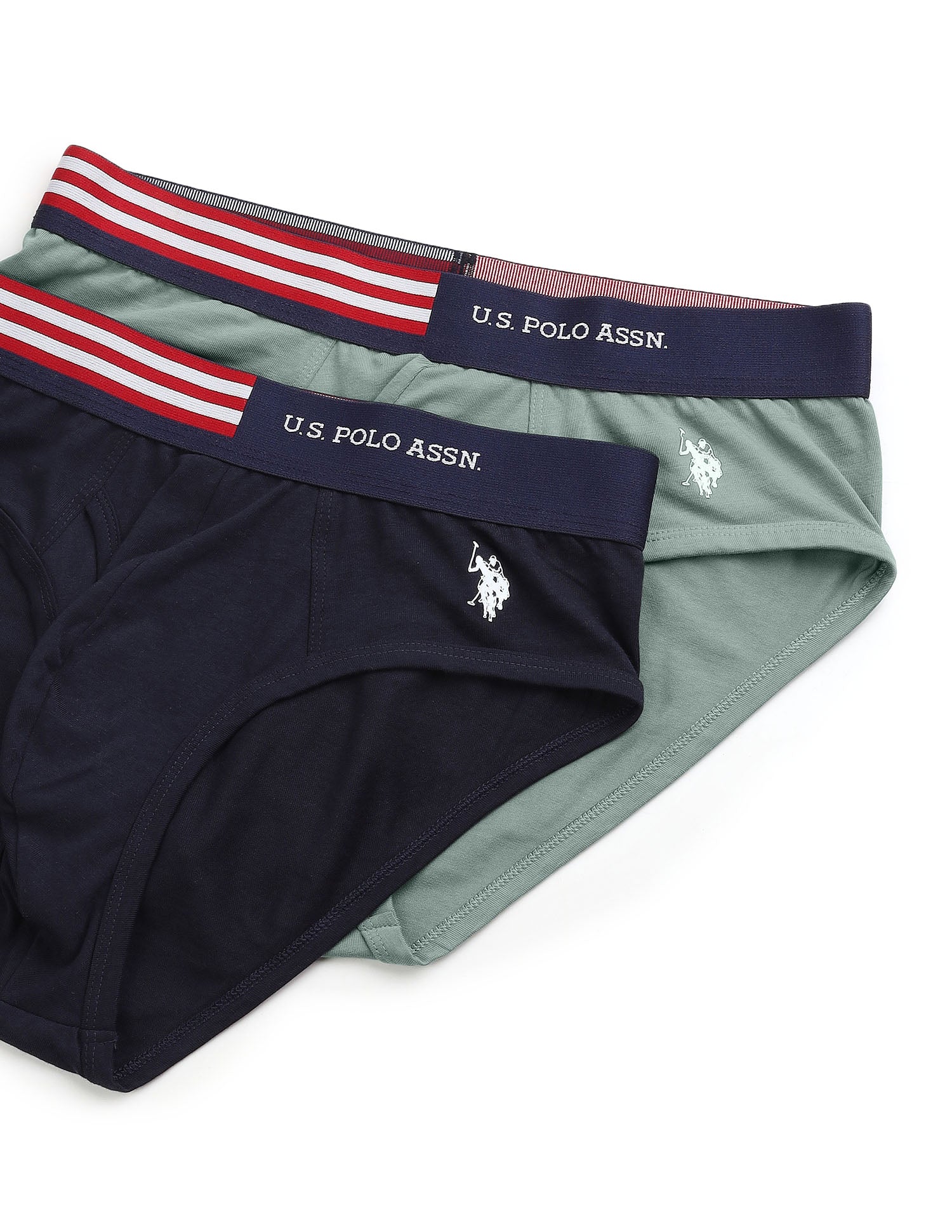 Striped Waistband OEB19 Briefs - Pack Of 2 Uspa Navy and Chinon Green - U.S. Polo Assn. India | Large