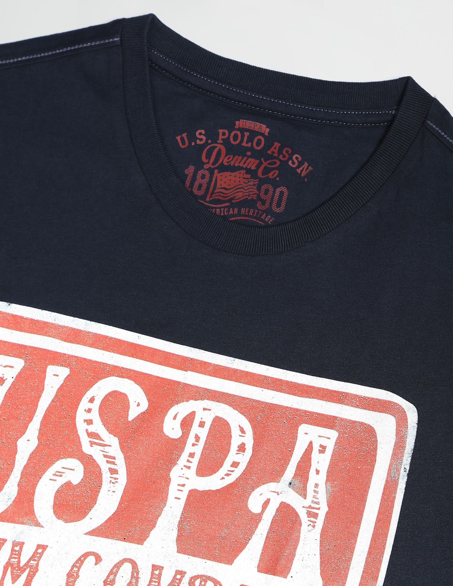 Men Navy Crew Neck Brand Print T-Shirt Navy - U.S. Polo Assn. India | Large