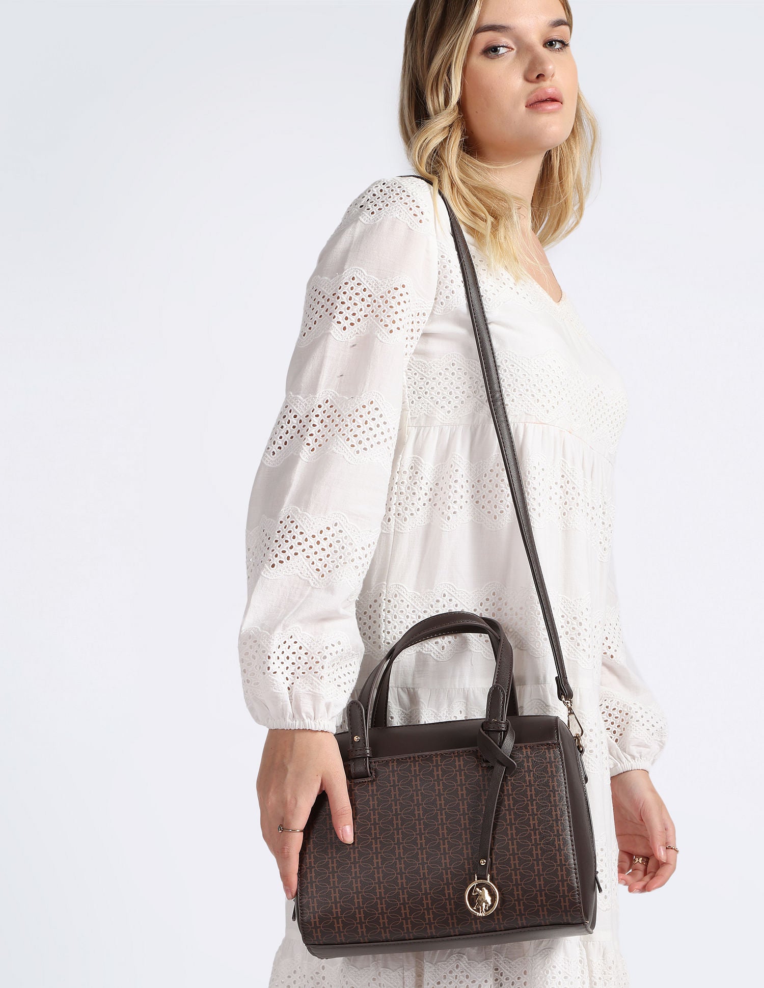 Geometric Print Bowler Handbag Brown - U.S. POLO ASSN. | Large