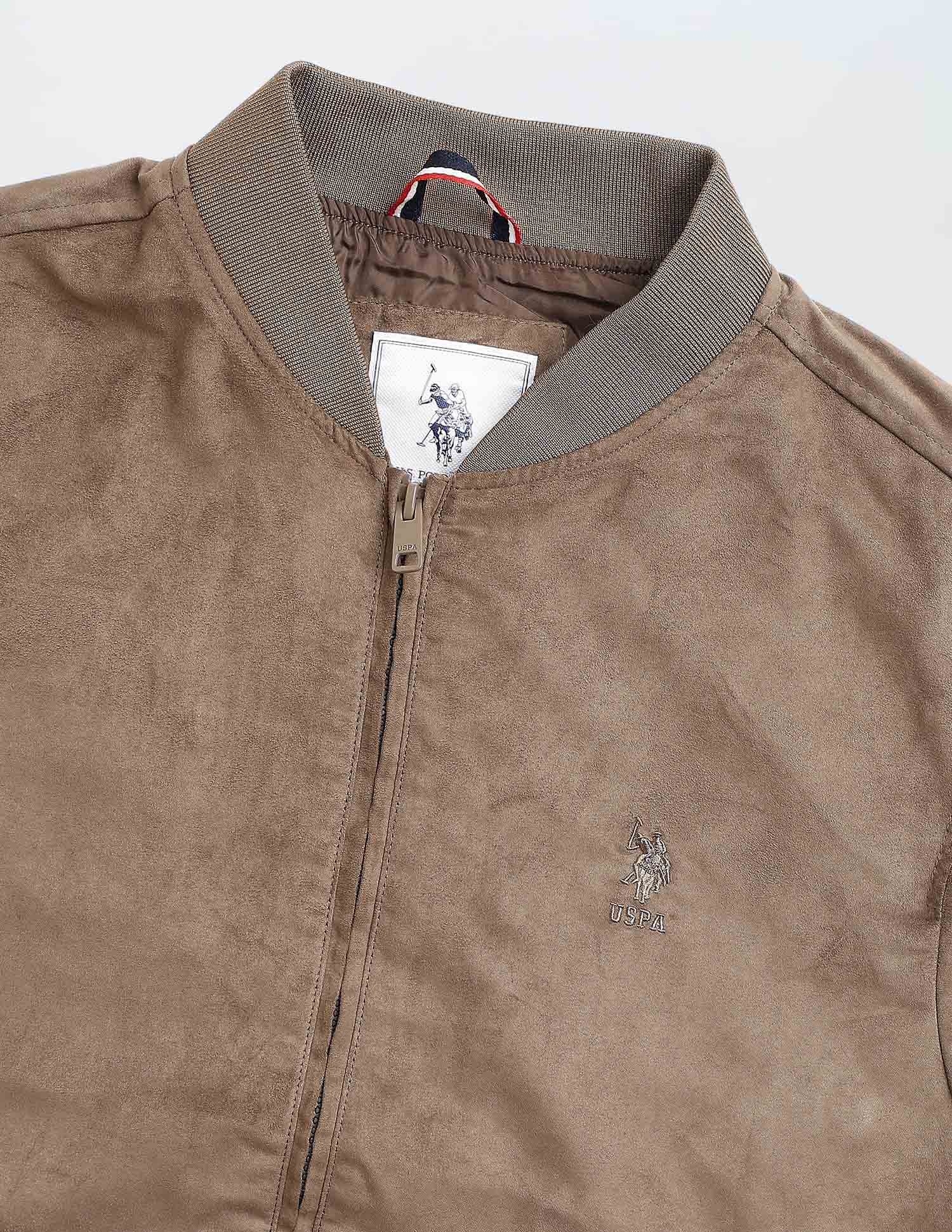 Solid Regular Fit Bomber Jacket Light Brown - U.S. Polo Assn. India | Large