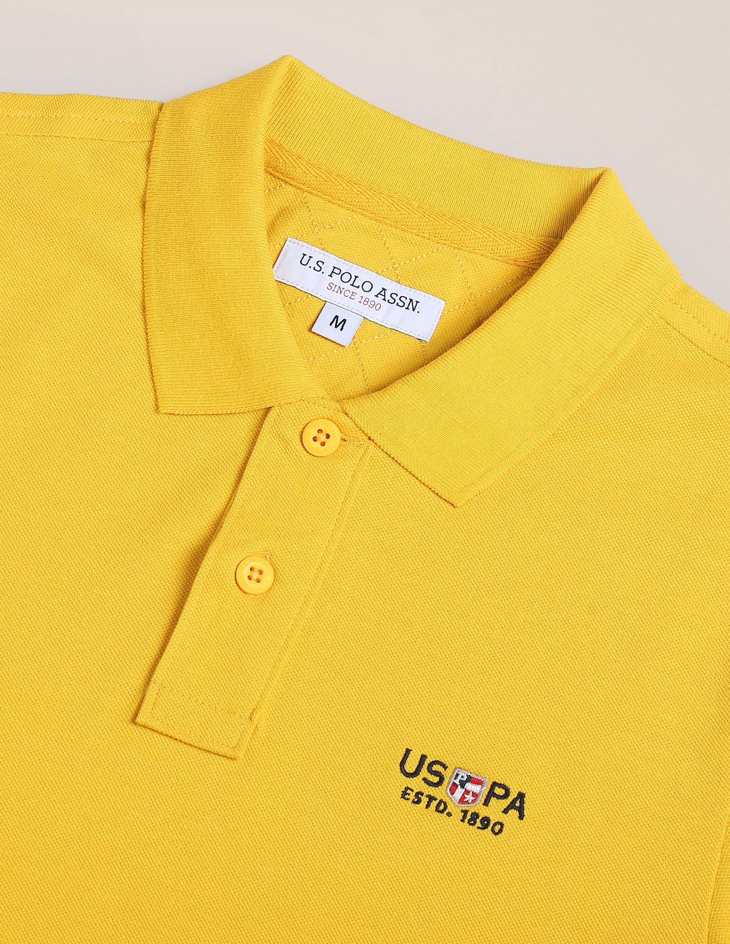 Cotton Solid Polo Shirt Yellow - U.S. Polo Assn. India | Large