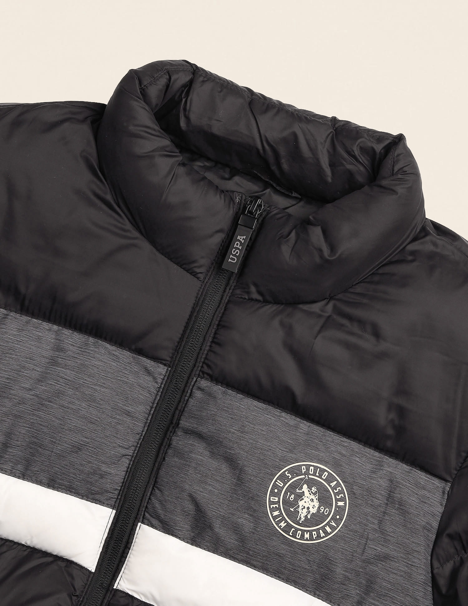 High Neck Colour Block Puffer Jacket Black - U.S. Polo Assn. India | Large