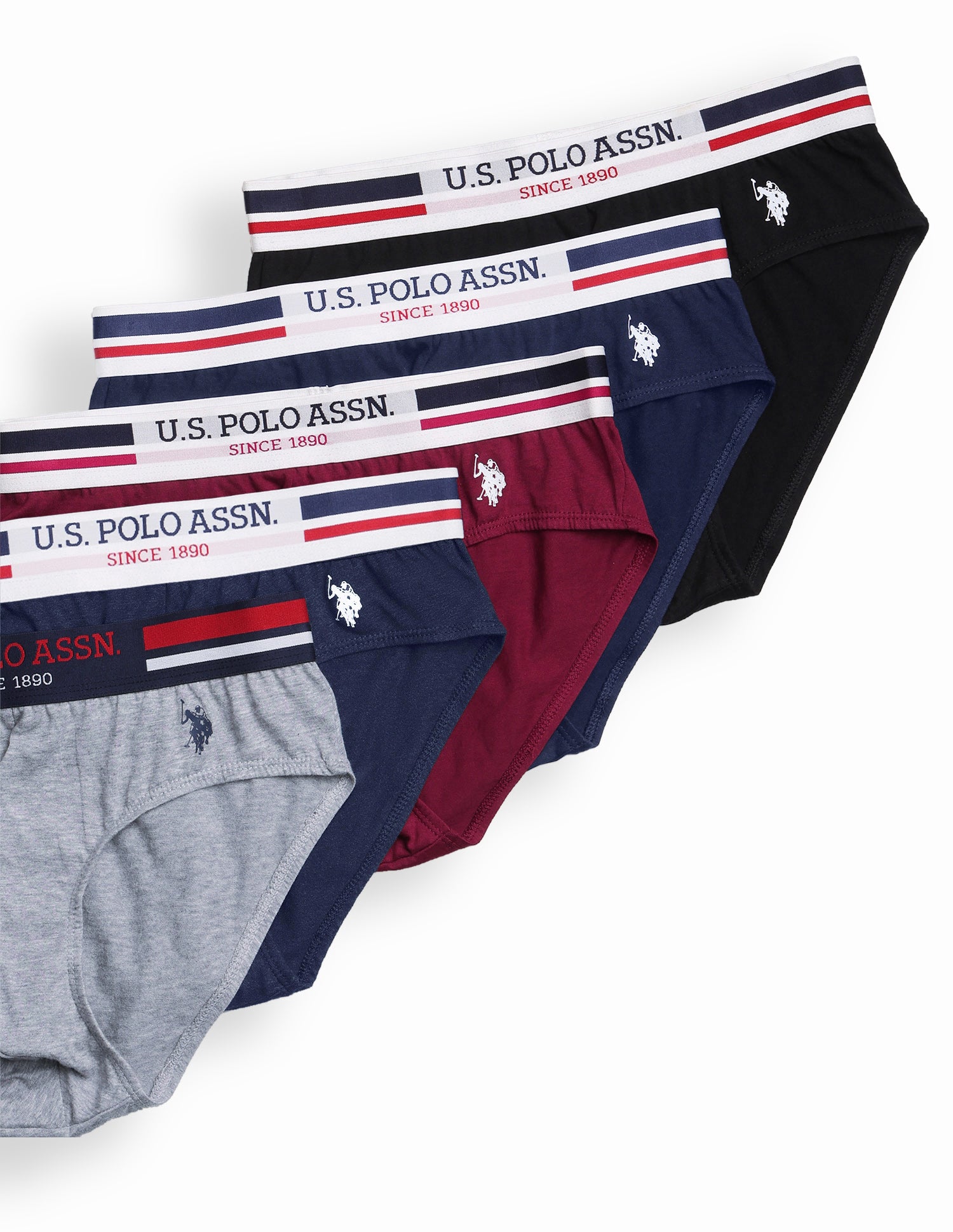 Solid Cotton I006-P5 Briefs - Pack Of 5 Multi-colour - U.S. Polo Assn. India | Large