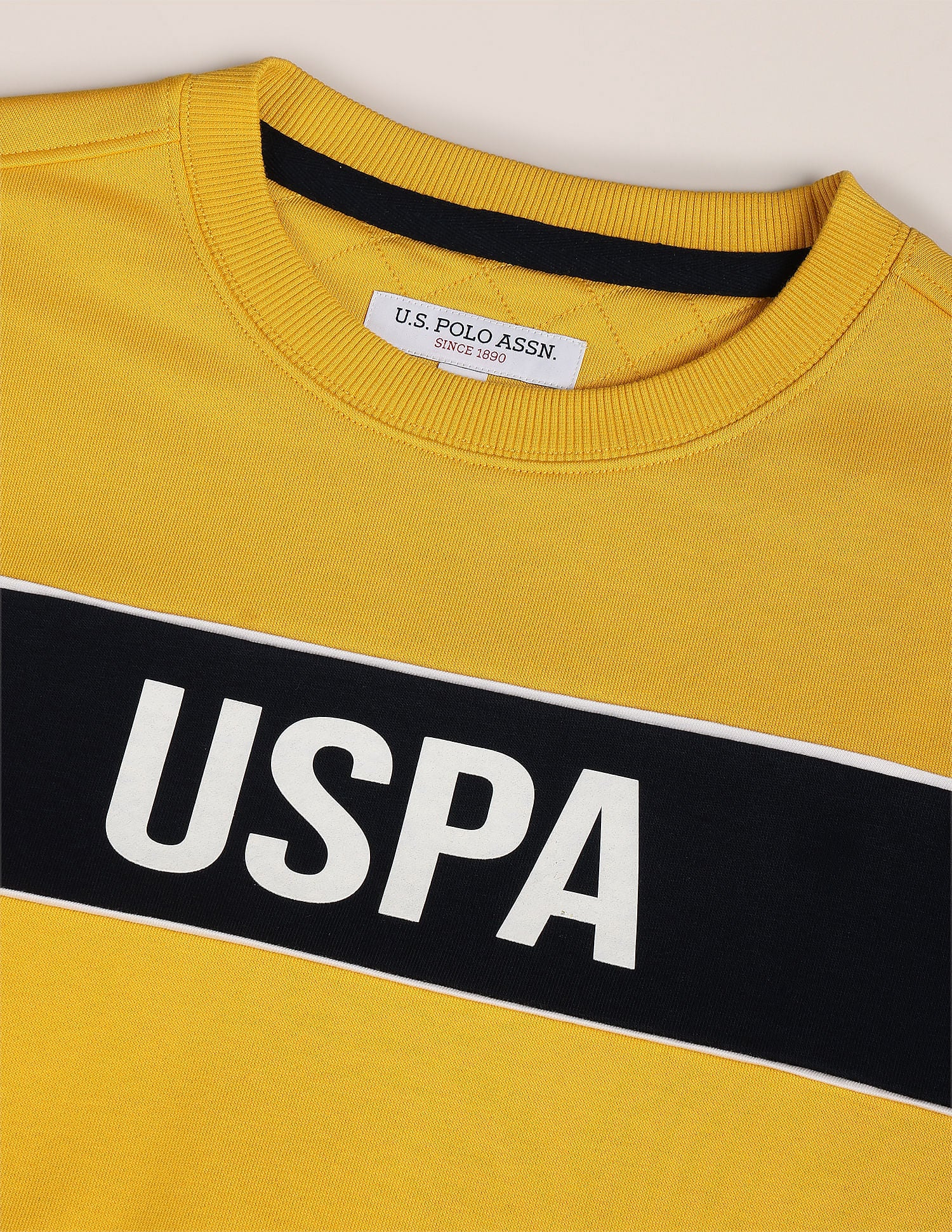 Crew Neck Brand Print Sweatshirt Yellow - U.S. POLO ASSN. | Large
