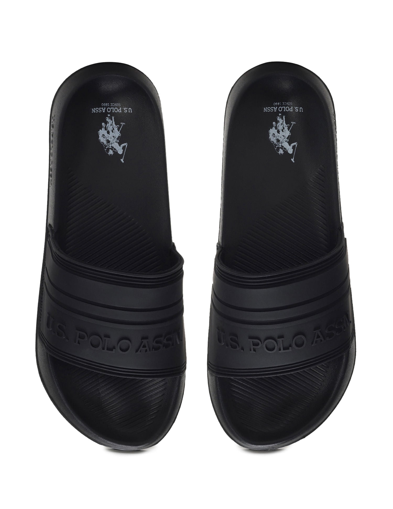Men Embossed Logo Non-Skid Lightweight Nilsson Slides Black - U.S. Polo Assn. India | Large
