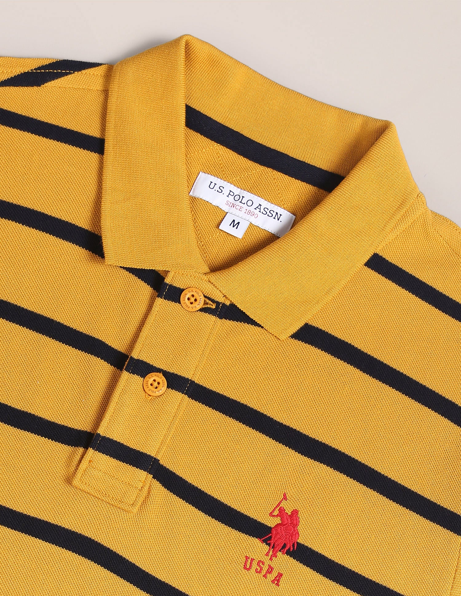 Horizontal Stripe Cotton Polo Shirt Mustard - U.S. Polo Assn. India | Large