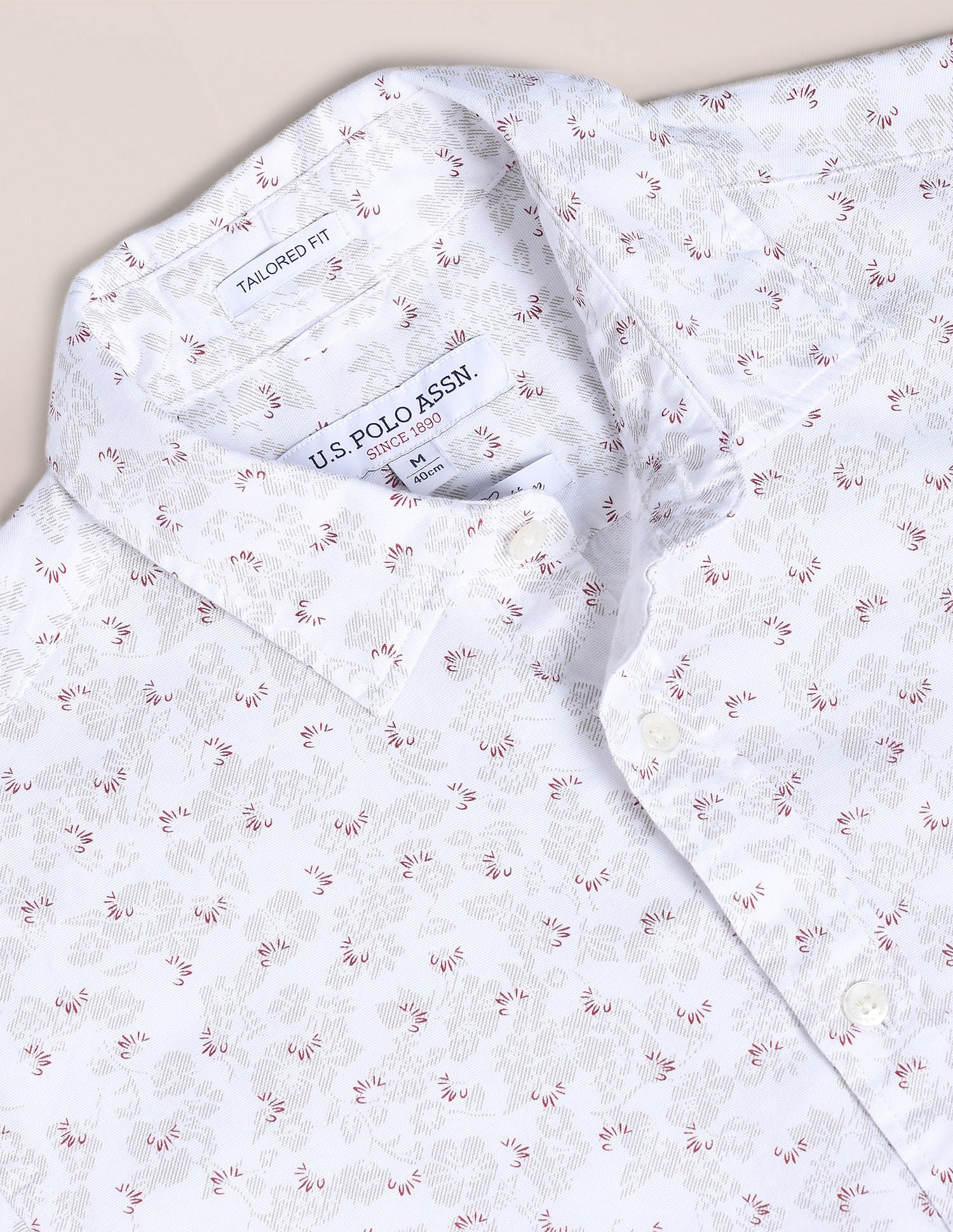Floral Print Dobby Shirt White and Red - U.S. POLO ASSN. | Large