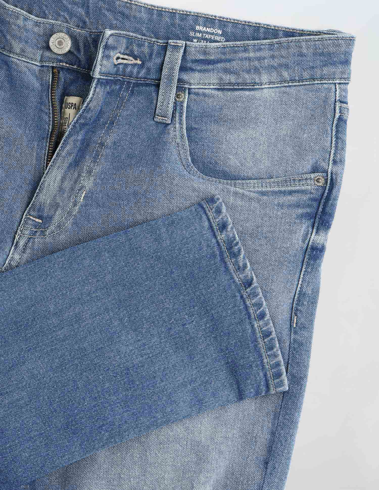 Brandon Slim Tapered Fit Whiskered Jeans Light Blue - U.S. POLO ASSN. | Large