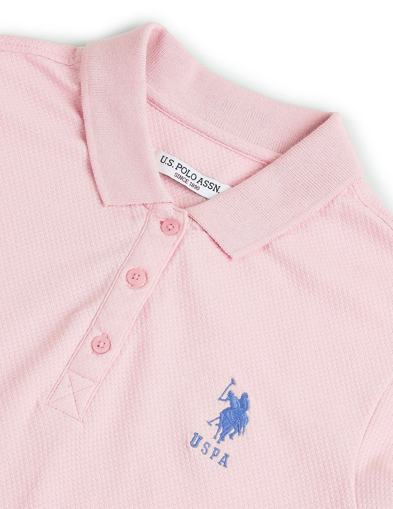Striped Cuff Textured Polo Shirt Peach - U.S. POLO ASSN. | Large