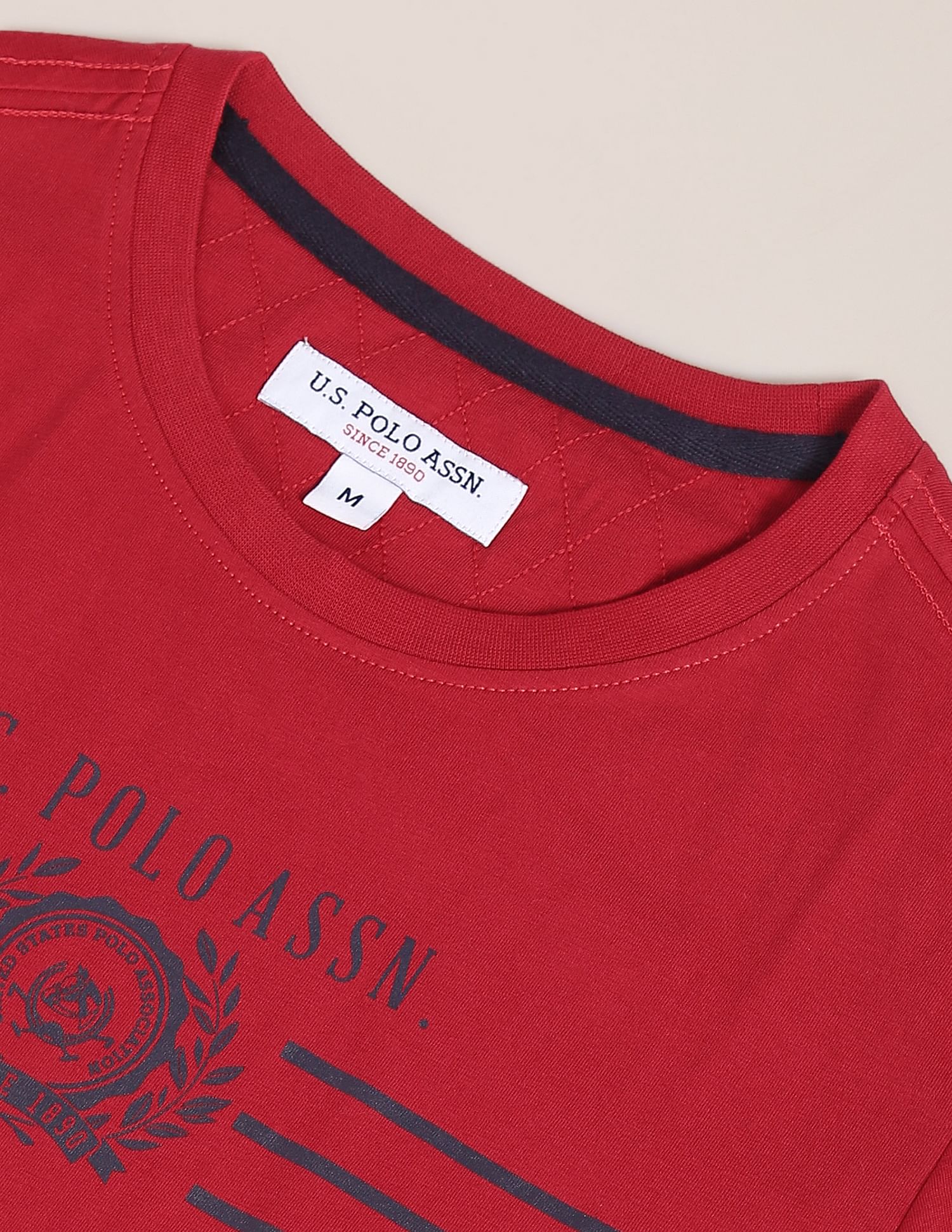 Crew Neck Brand Print Cotton T-Shirt Red - U.S. POLO ASSN. | Large