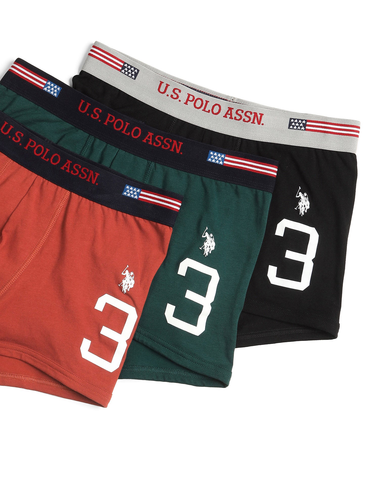 Breathable Solid I015-P3 Trunk - Pack Of 3 Bistro Green, Rust, Black - U.S. Polo Assn. India | Large