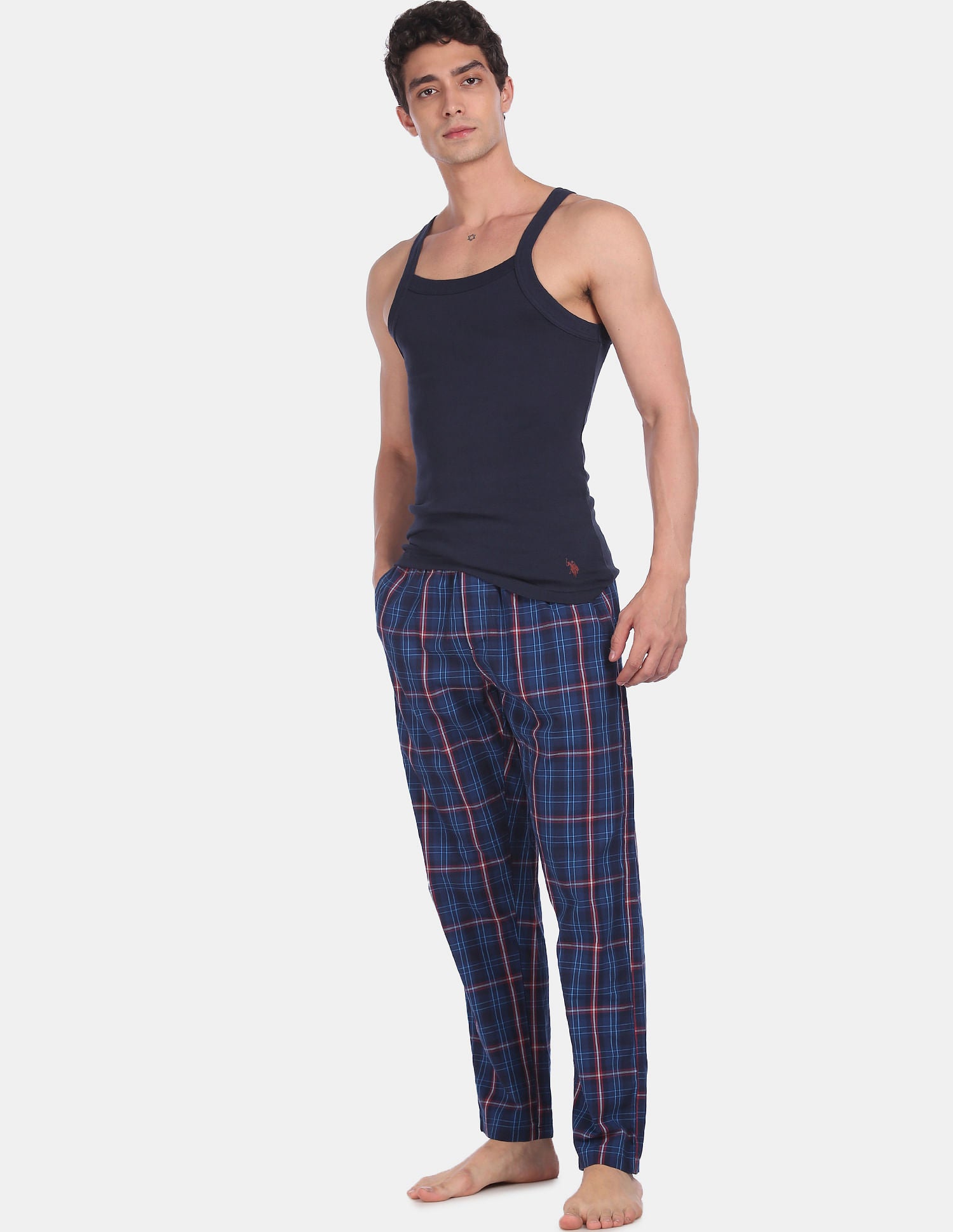 Comfort Fit Check I659 Lounge Pants - Pack Of 1 Navy and Red - U.S. POLO ASSN. | Large