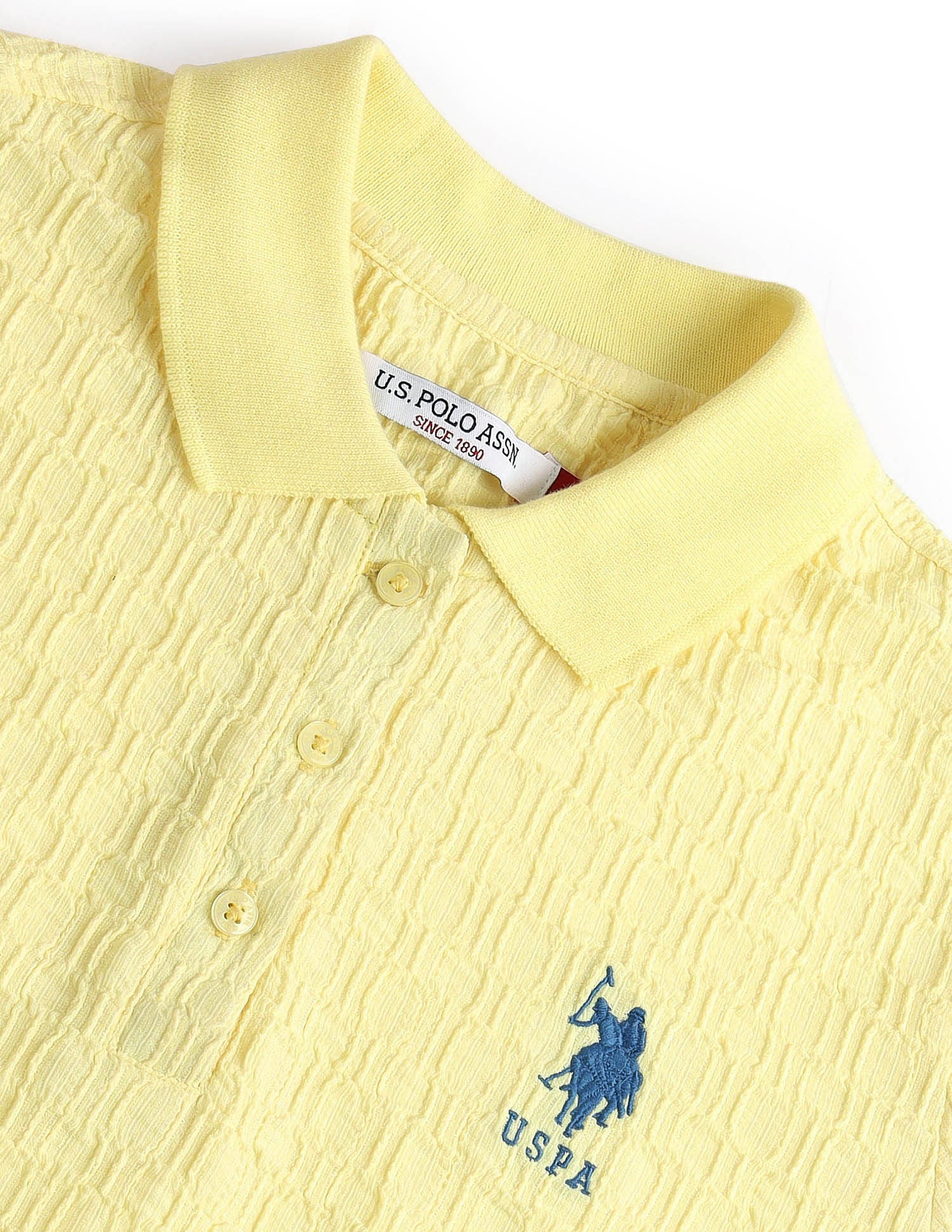 Ribbed Collar Textured Polo Shirt Yellow - U.S. POLO ASSN. | Large