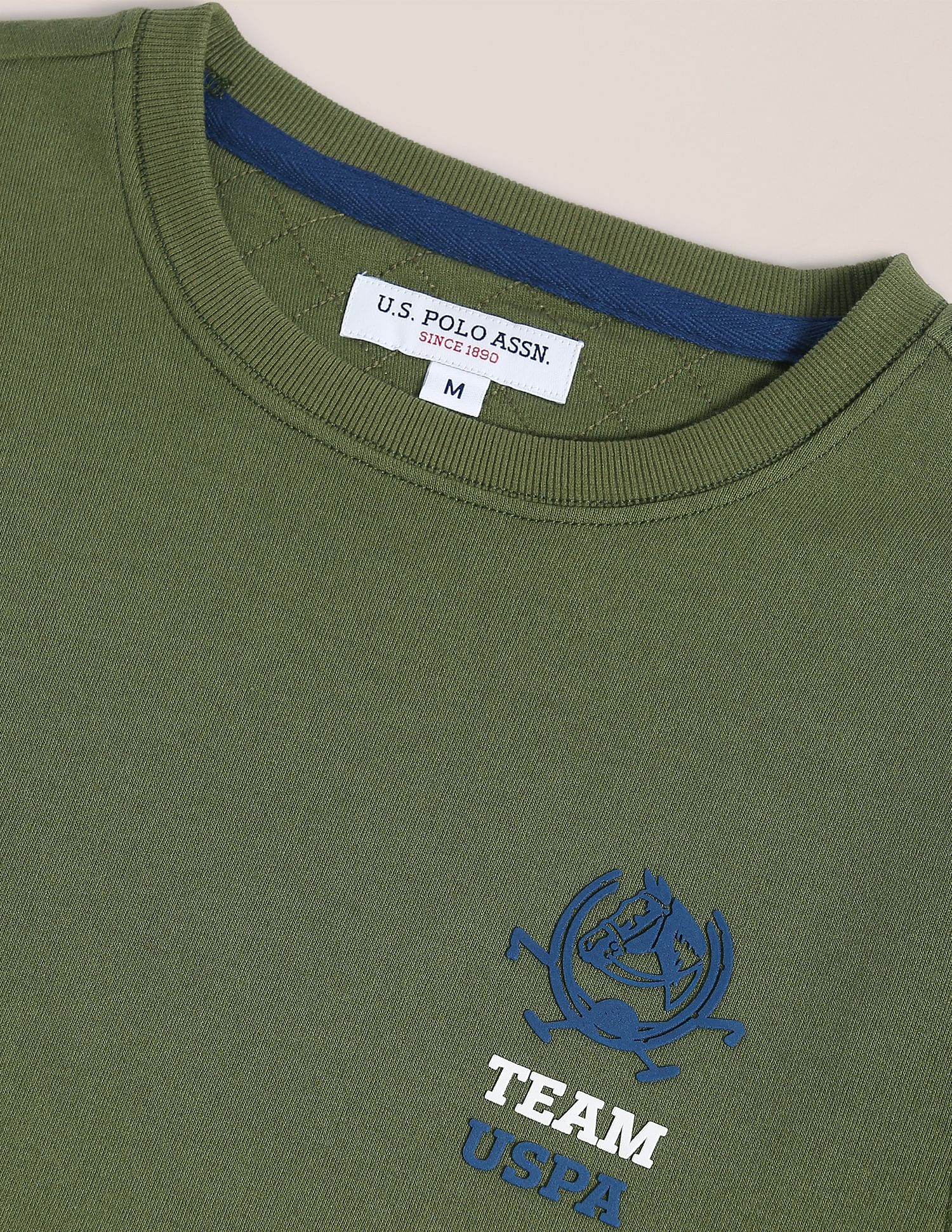 Crew Neck Solid Sweatshirt Olive - U.S. POLO ASSN. | Large