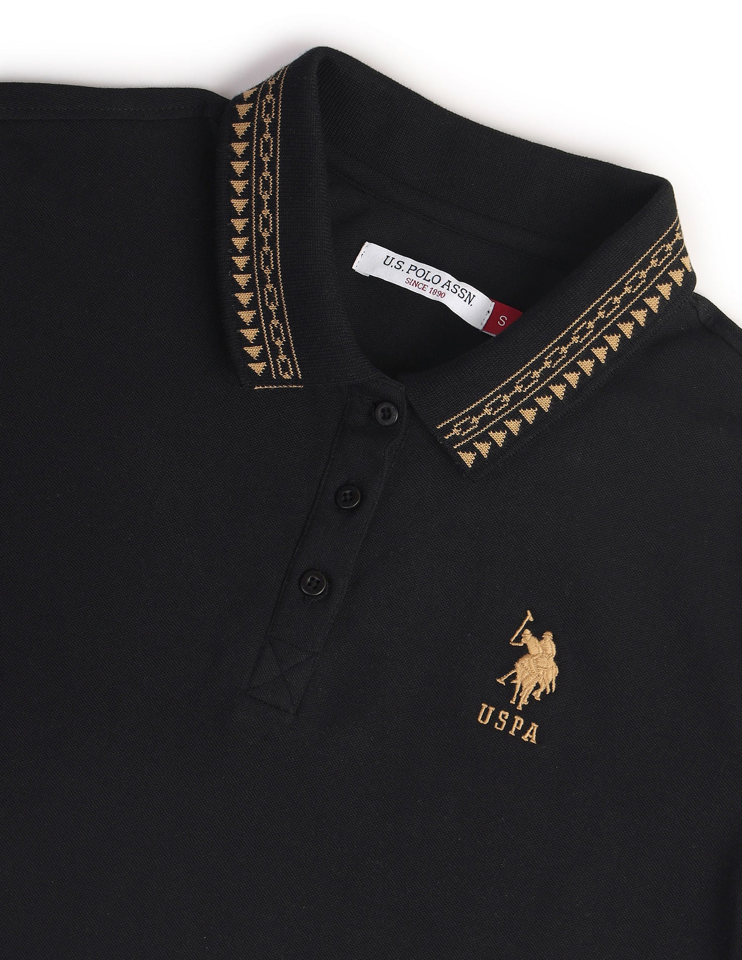 Geometric Detail Pique Polo Shirt Black - U.S. POLO ASSN. | Large