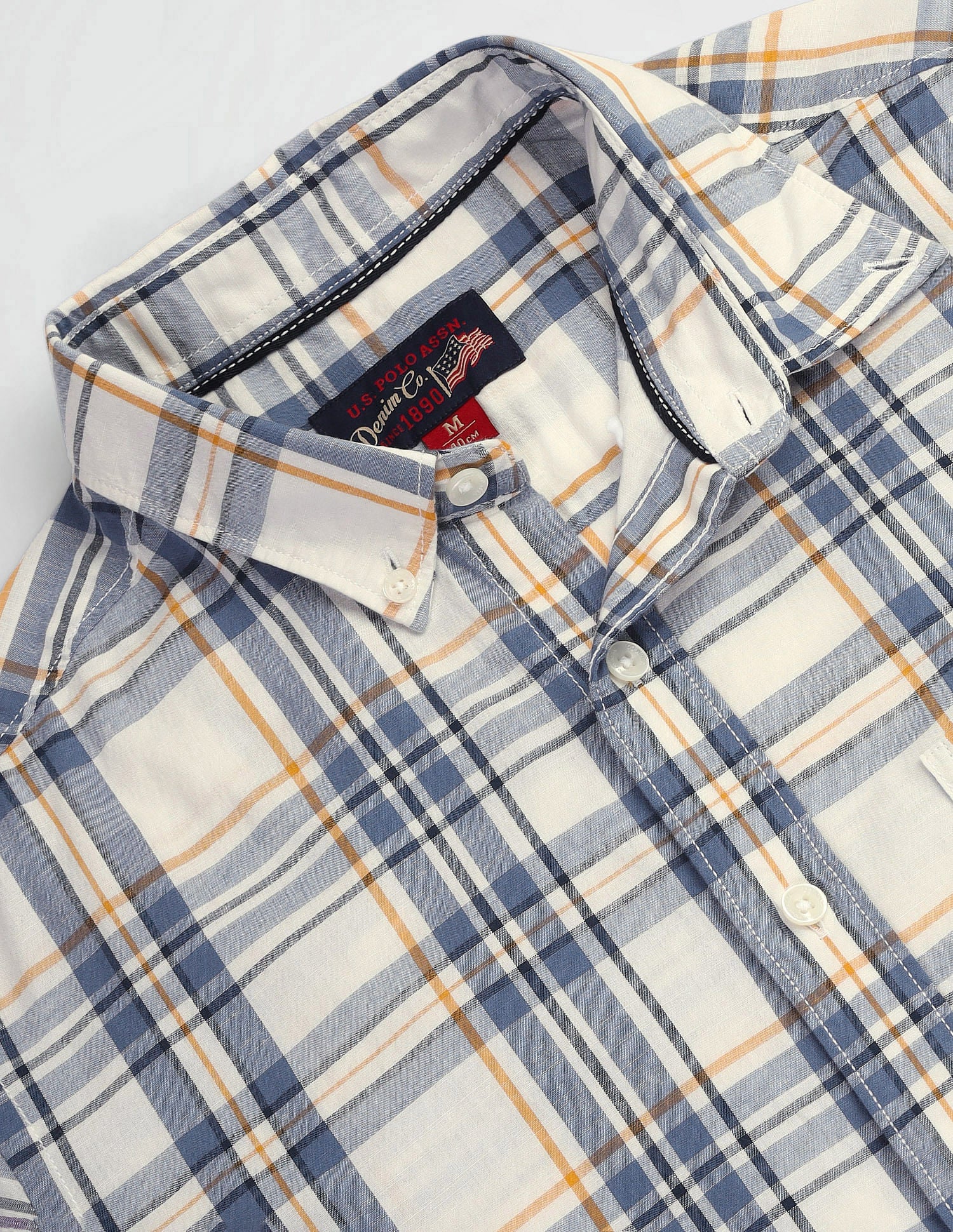 Tartan Check Tailored Fit Shirt Ivory and Blue - U.S. POLO ASSN. | Large