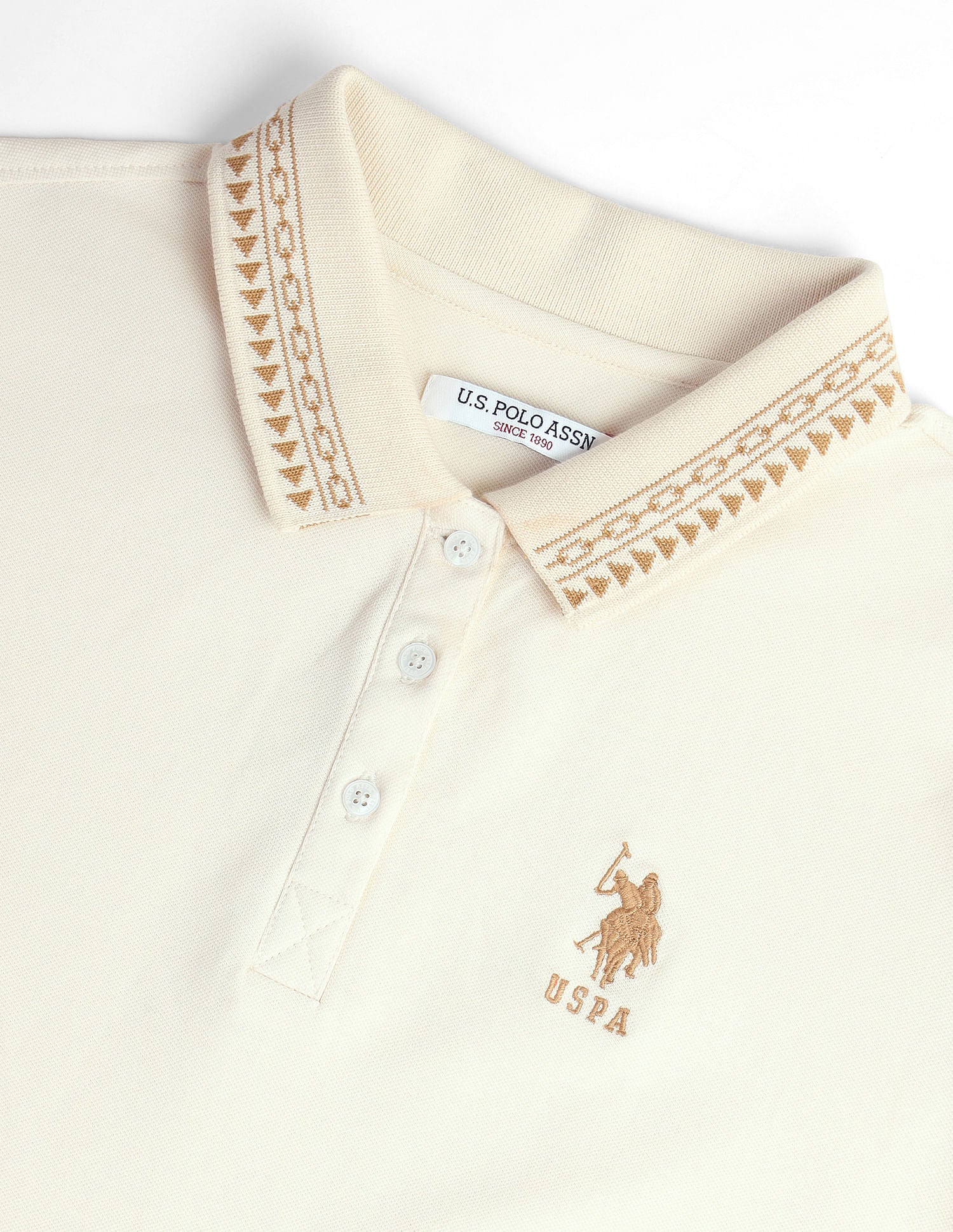 Geometric Detail Pique Polo Shirt Ecru - U.S. POLO ASSN. | Large