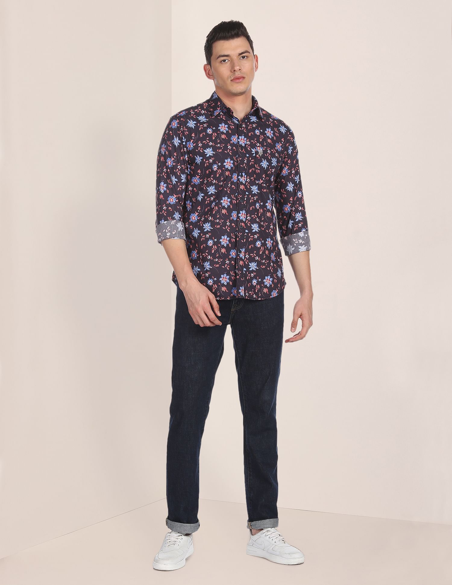 Spread Collar Floral Print Casual Shirt Navy - U.S. Polo Assn. India | Large