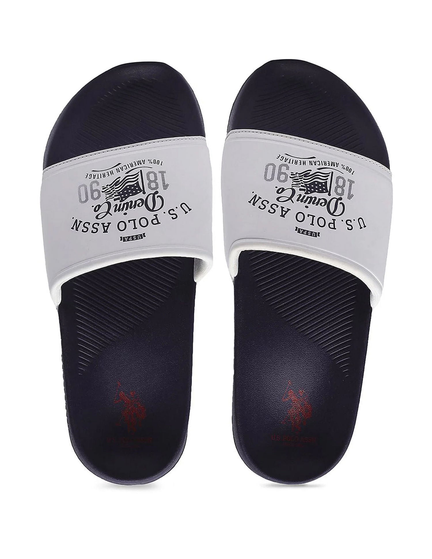Men Brand Print Open Toe Toplin 5.0 Slides White - U.S. POLO ASSN. | Large