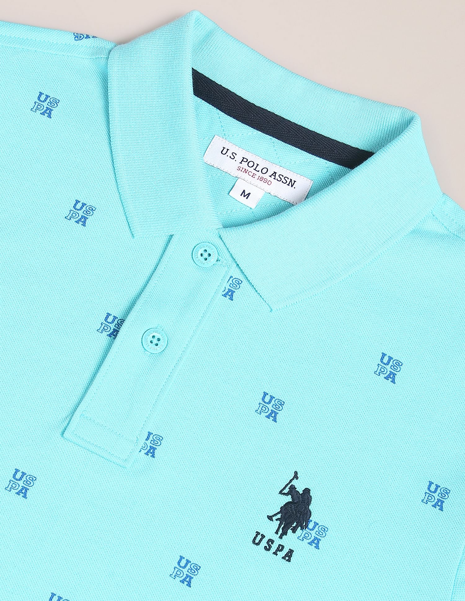 All Over Brand Print Slim Fit Polo Shirt Blue - U.S. POLO ASSN. | Large