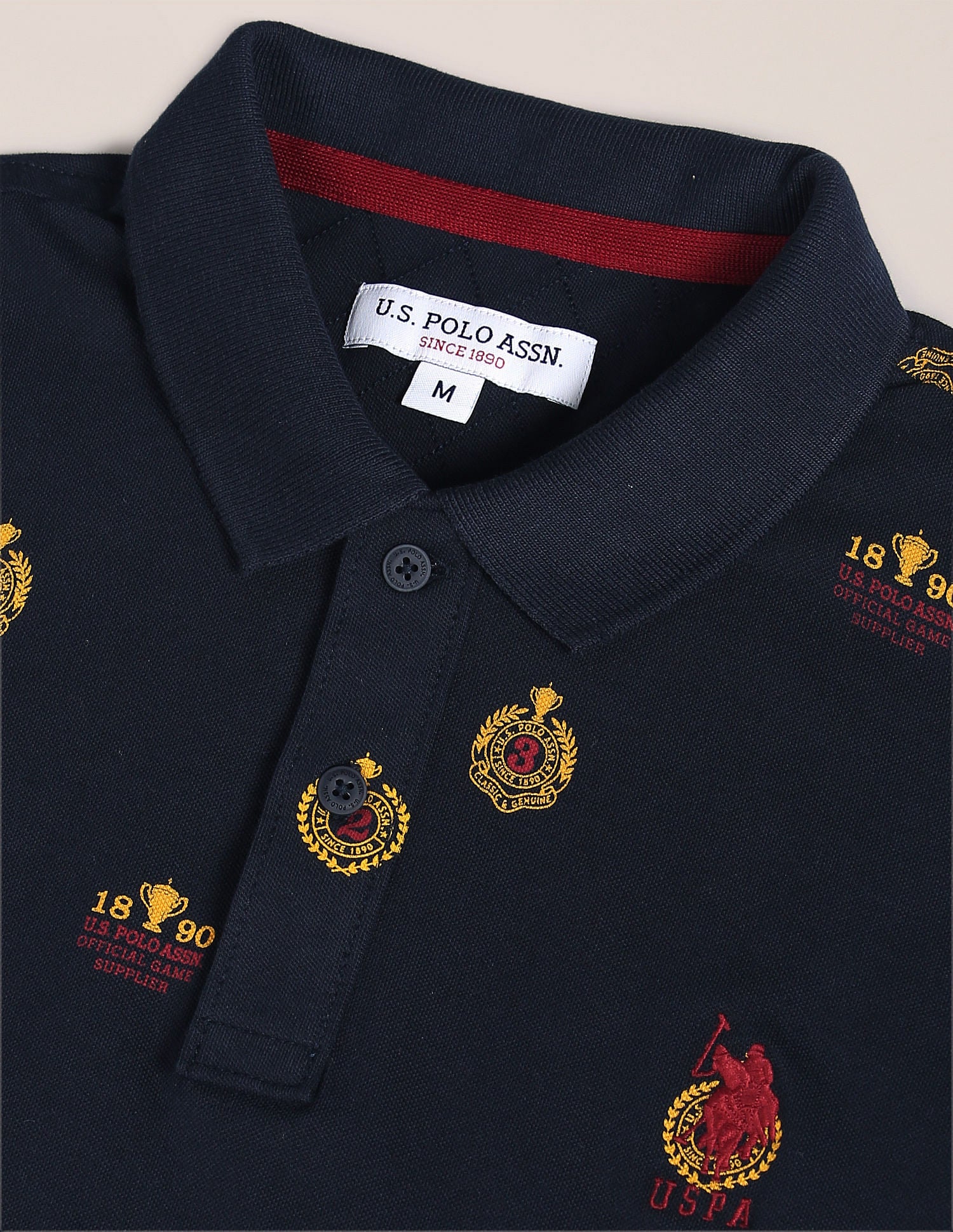 Monogram Print Cotton Polo Shirt Navy - U.S. Polo Assn. India | Large