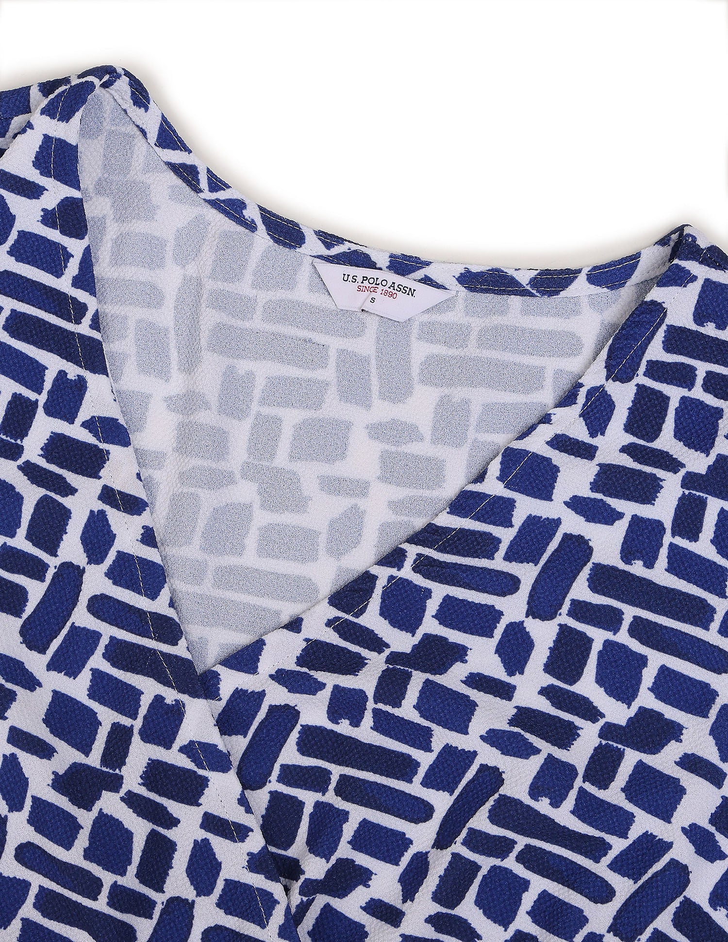Geometric Print Fit And Flare Dress White and Blue - U.S. Polo Assn. India | Large