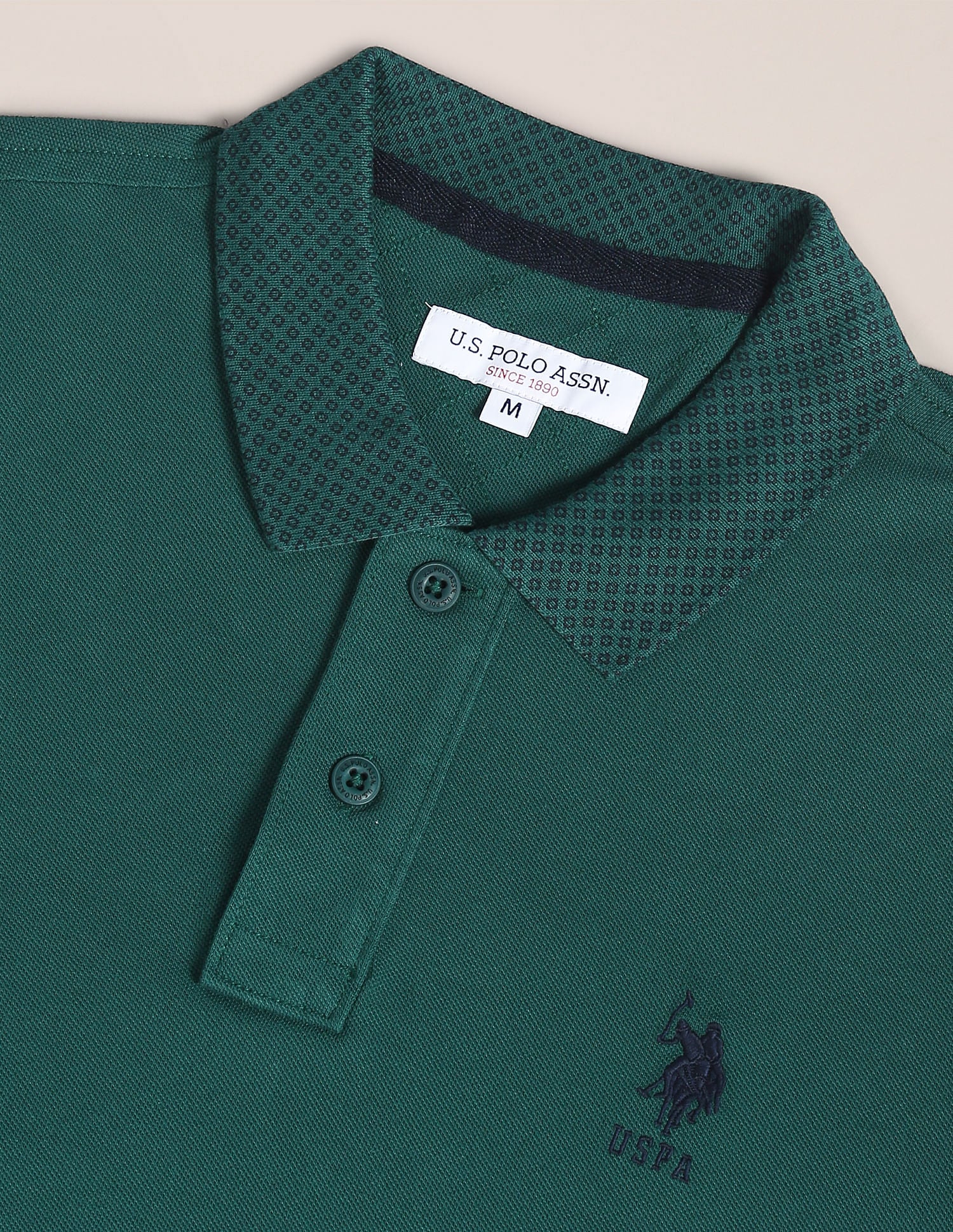 Solid Cotton Polo Shirt Green - U.S. Polo Assn. India | Large