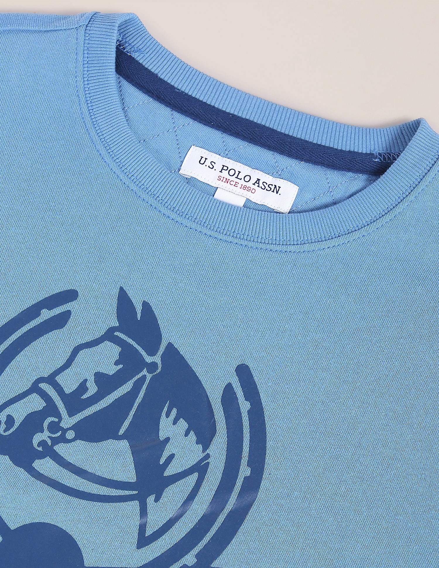 Crew Neck Brand Print Sweatshirt Light Blue - U.S. POLO ASSN. | Large