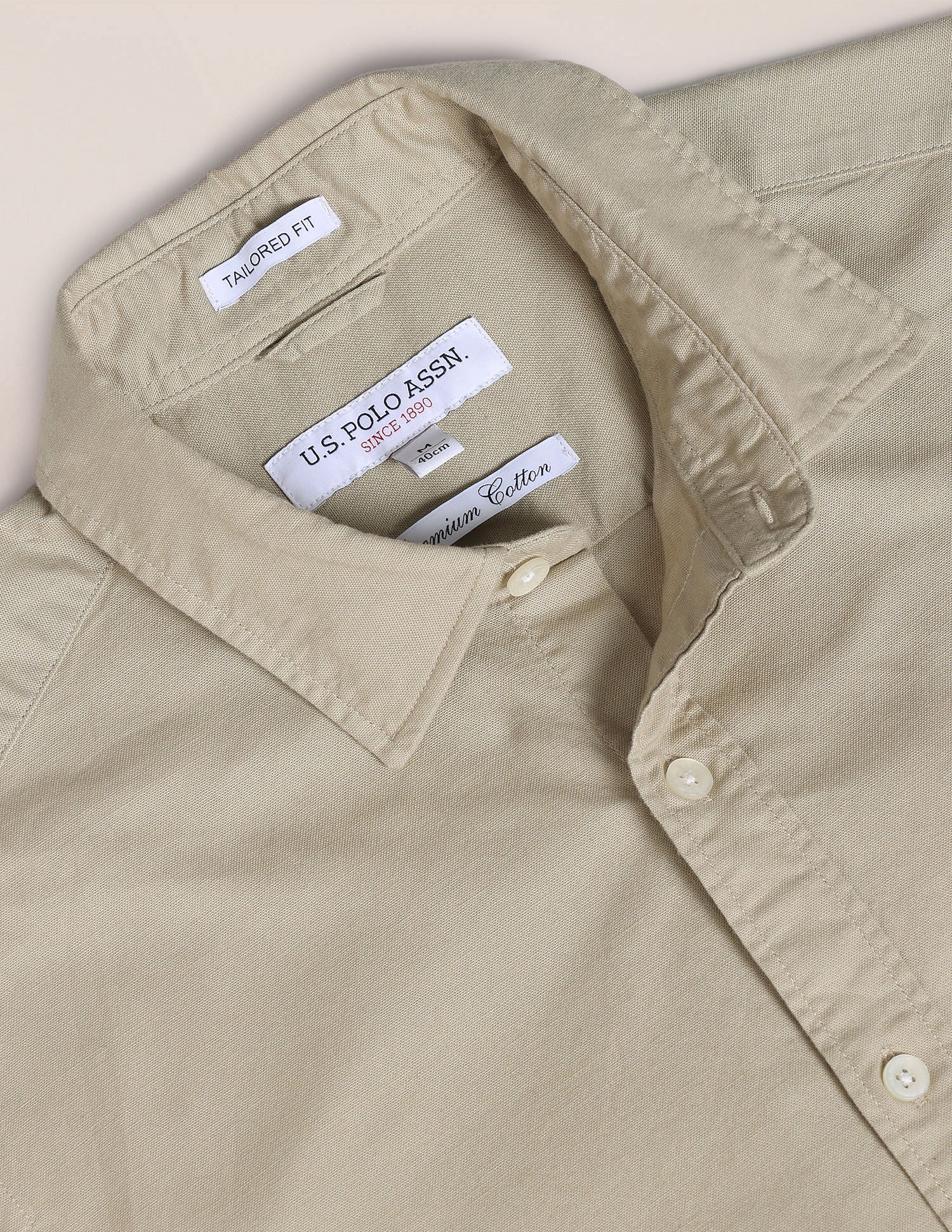 Solid Dobby Shirt Khaki - U.S. POLO ASSN. | Large