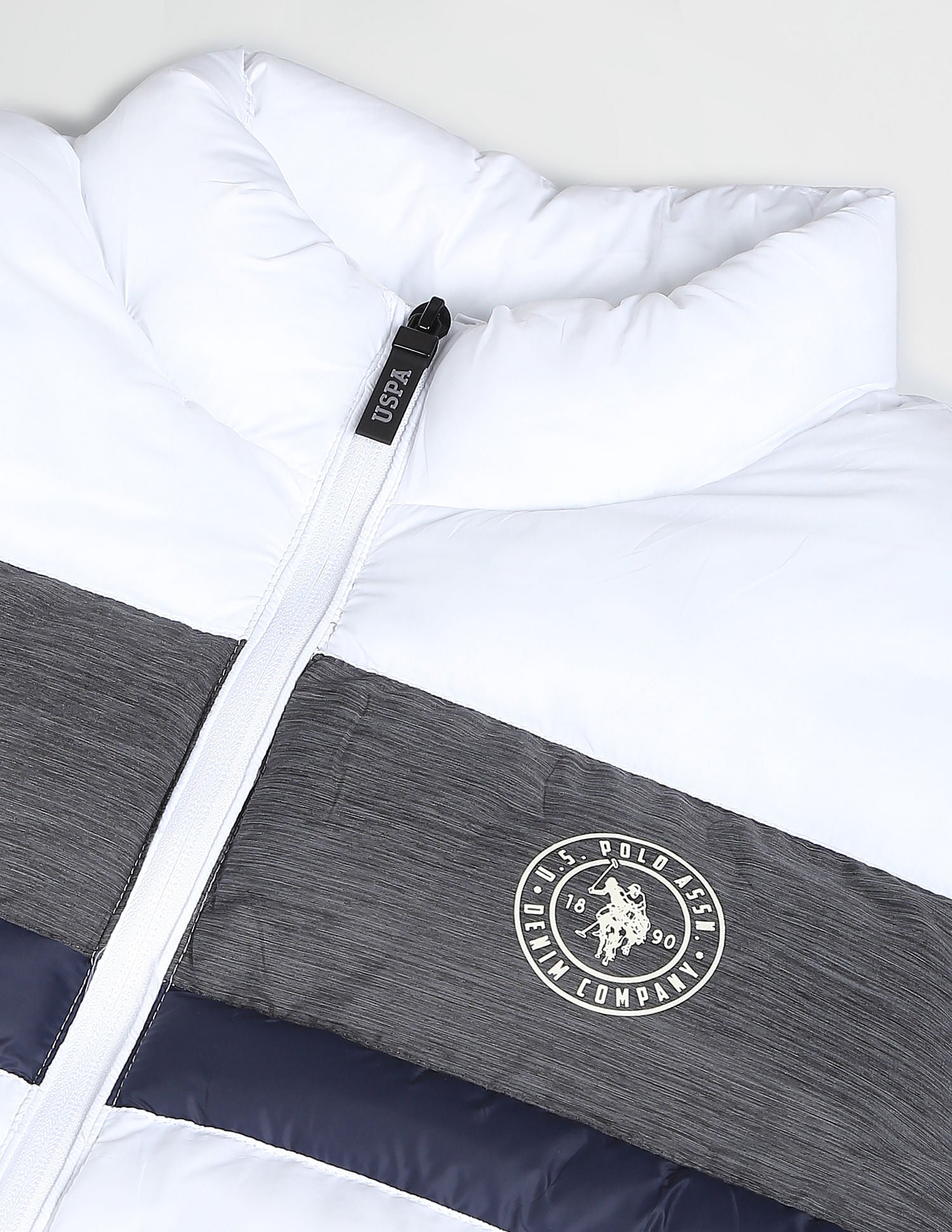 High Neck Colour Block Puffer Jacket White - U.S. POLO ASSN. | Large