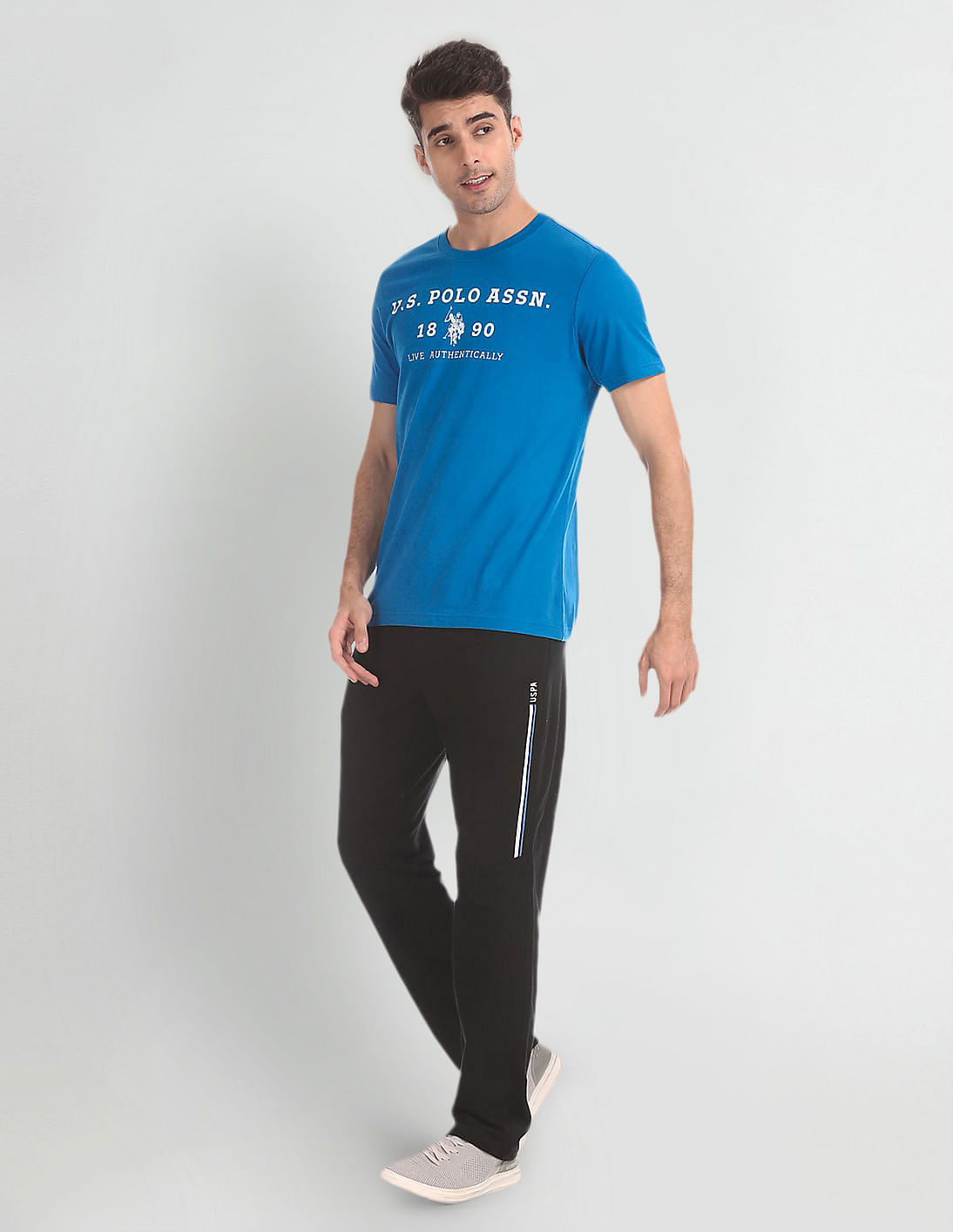 Comfort Fit Solid Cotton Polyester I673 Lounge Track Pants - Pack Of 1 Black - U.S. POLO ASSN. | Large