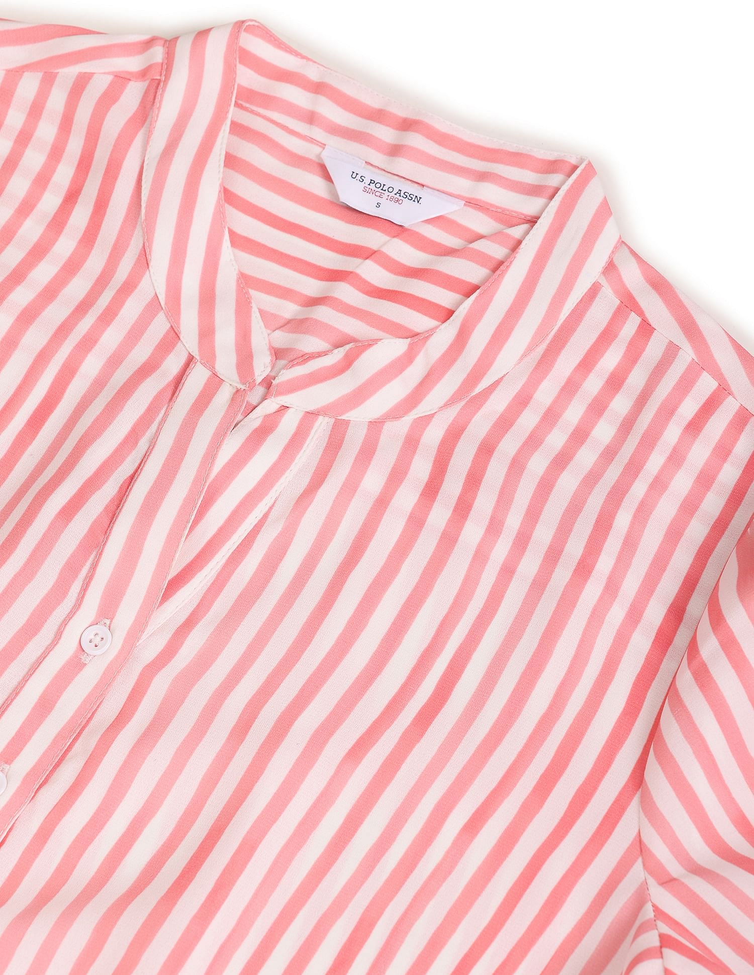 Mandarin Collar Vertical Striped Evening Top White and Pink - U.S. POLO ASSN. | Large