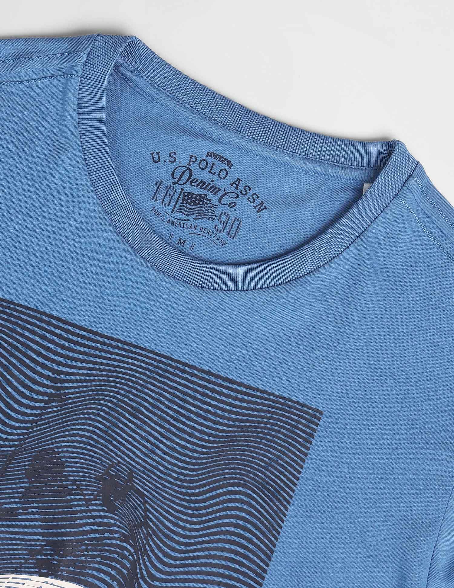 Brand Print Muscle Fit T-Shirt Blue - U.S. Polo Assn. India | Large