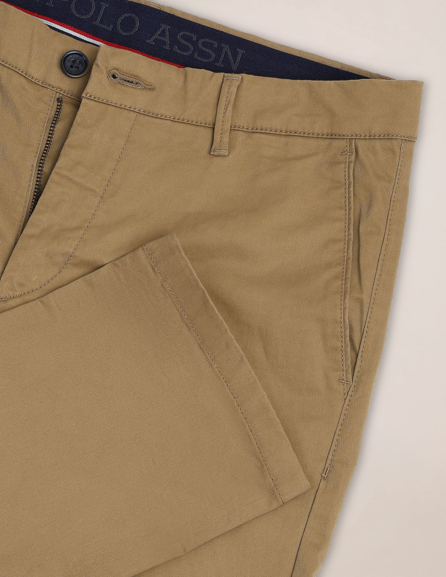Solid Denver Slim Fit Trousers Khaki - U.S. POLO ASSN. | Large