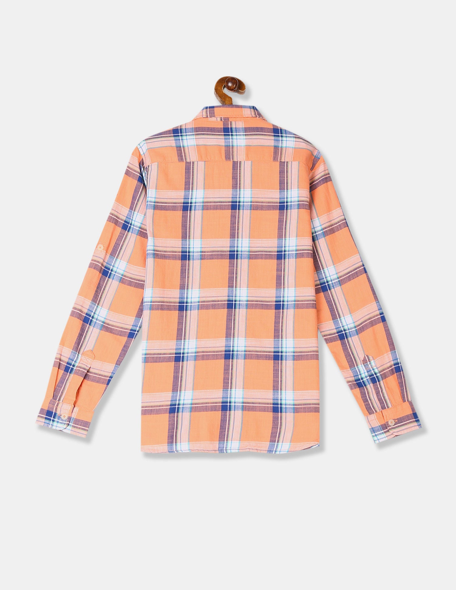 Boys Orange Spread Collar Check Shirt Orange - U.S. POLO ASSN. | Large