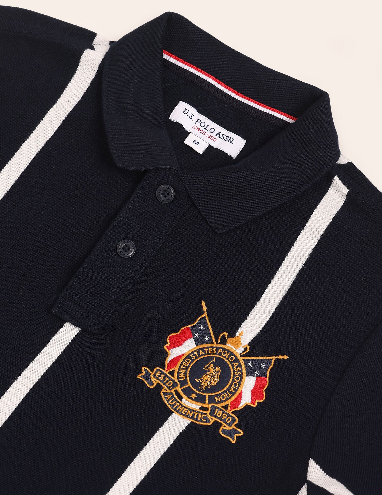 Crest Embroidered Striped Polo Shirt Navy - U.S. Polo Assn. India | Large