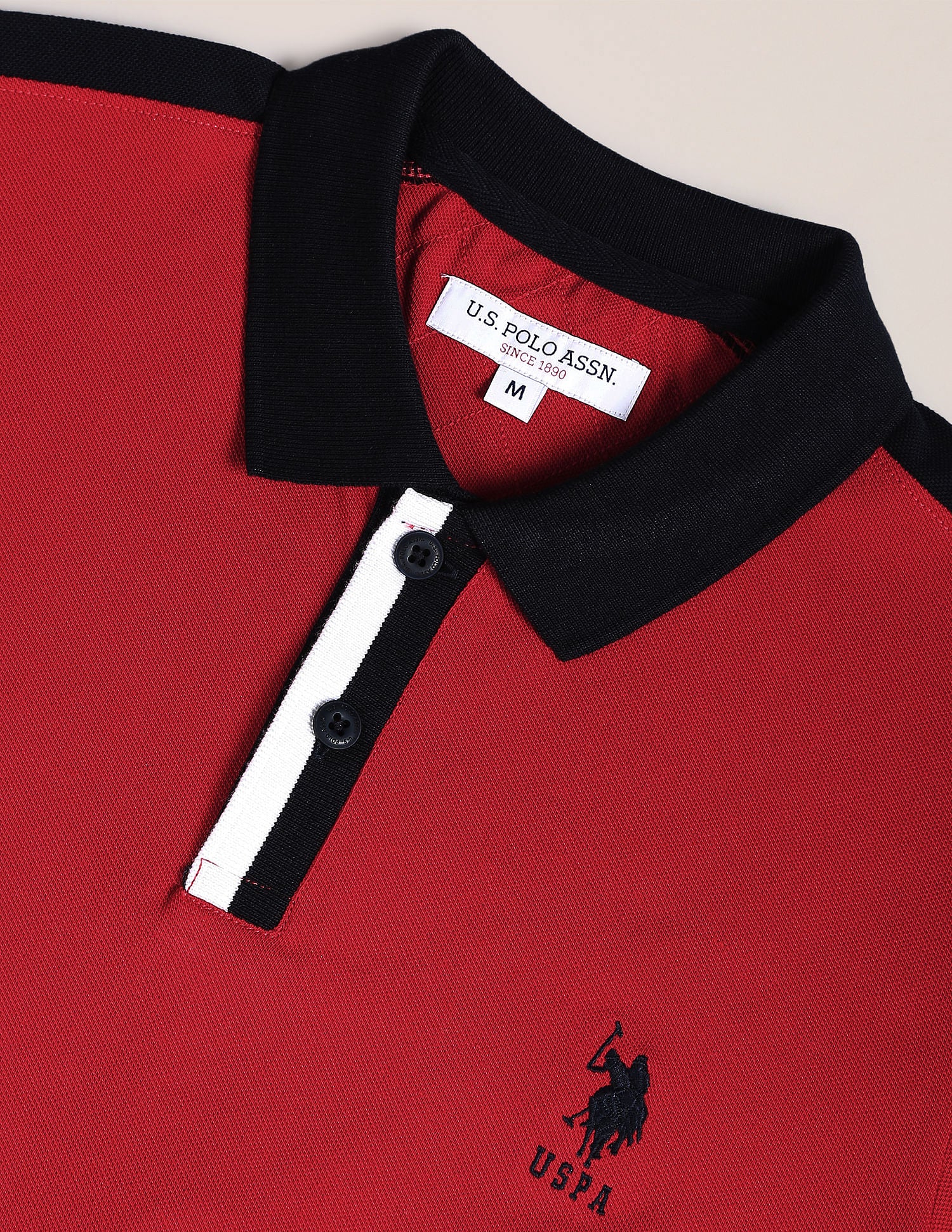 Contrast Placket Cotton Polo Shirt Red - U.S. POLO ASSN. | Large