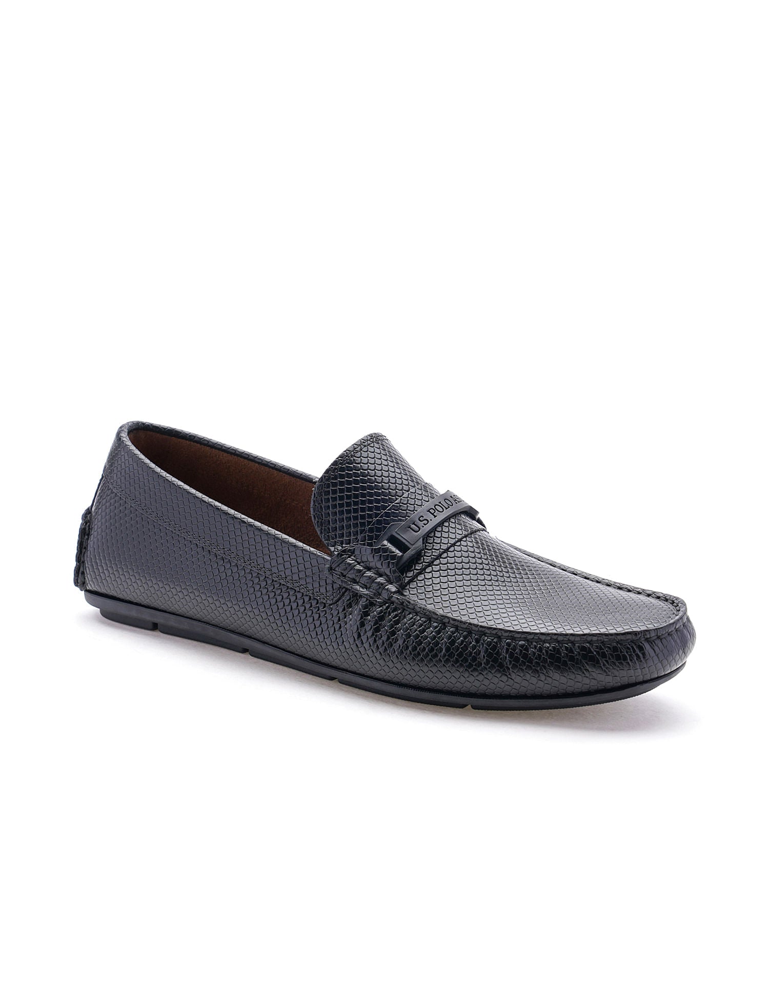 Men Textured Leather Terren Loafers Black - U.S. Polo Assn. India | Large
