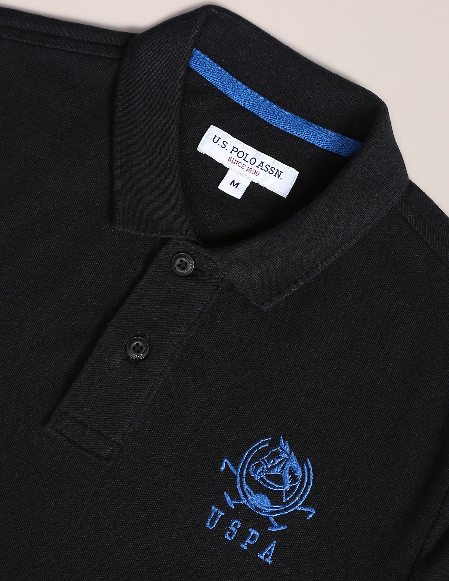 Solid Pique Knit Cotton Polo Shirt Black - U.S. Polo Assn. India | Large
