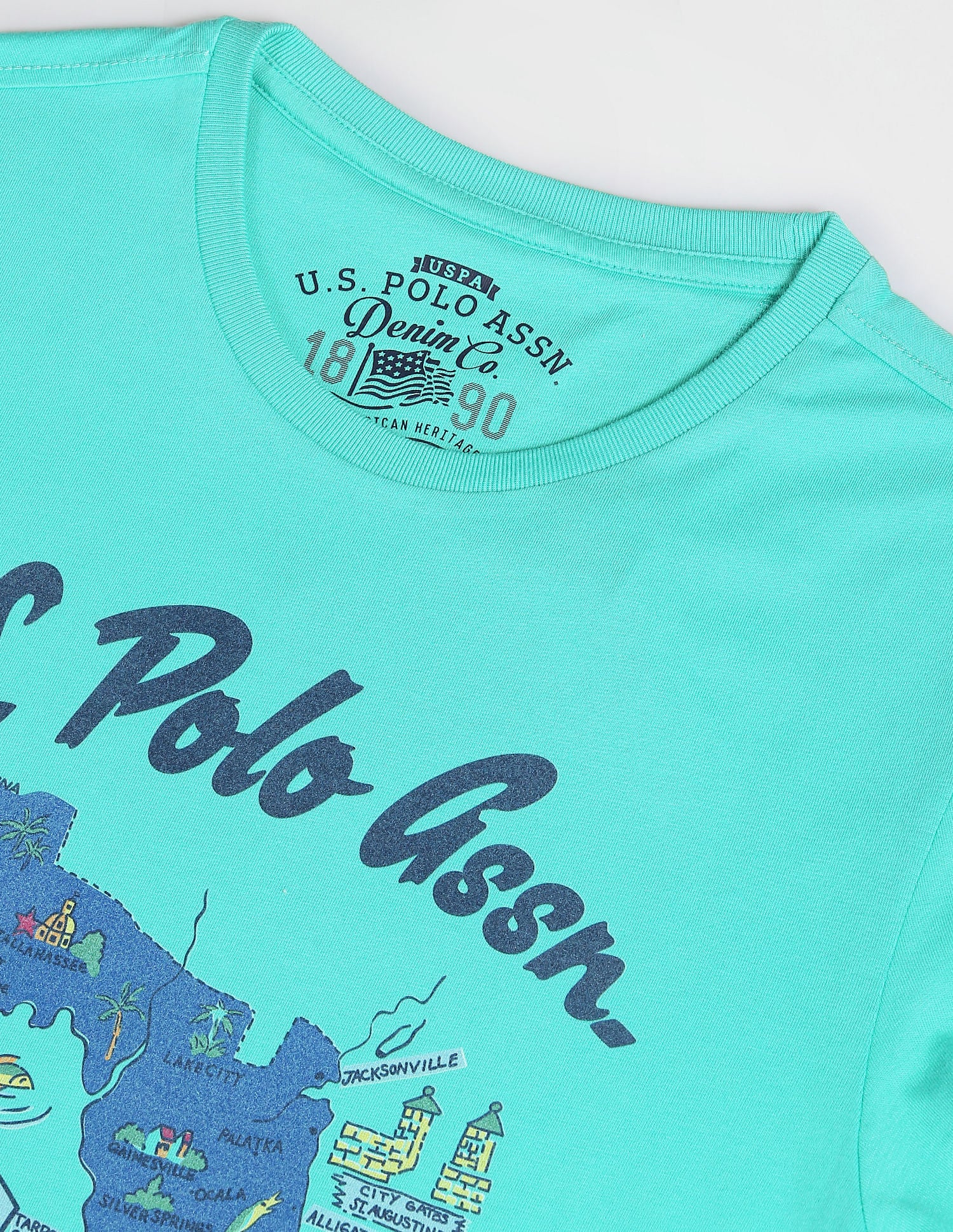 Crew Neck Graphic Print T-Shirt Turquoise - U.S. Polo Assn. India | Large