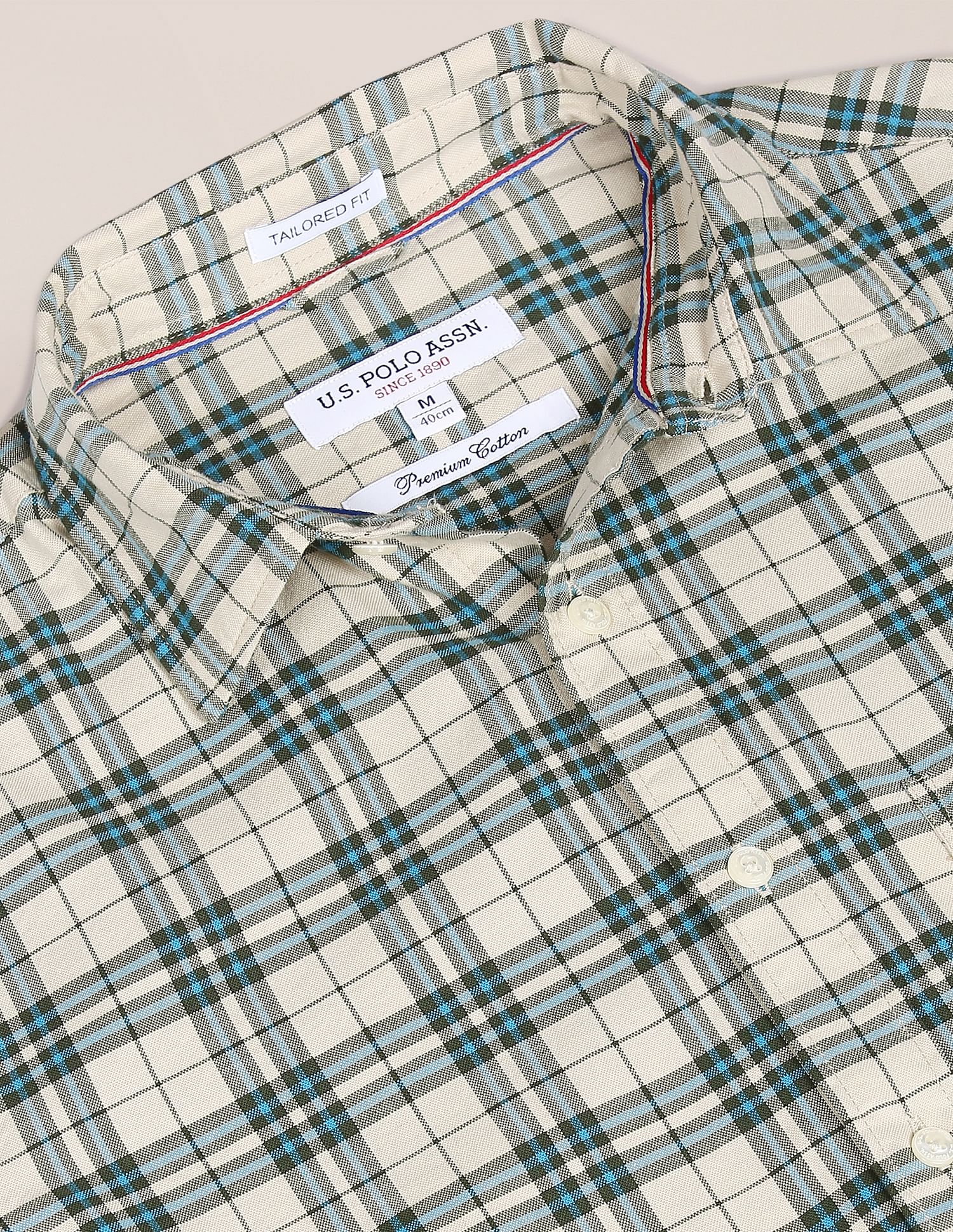 Men Beige Patch Pocket Check Casual Shirt Beige - U.S. POLO ASSN. | Large