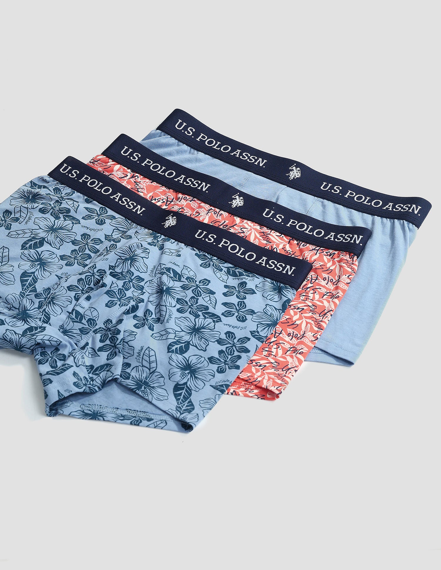 Elastic Waistband Ribbed OET08 Trunks - Pack Of 3 Red and Blue - U.S. POLO ASSN. | Large