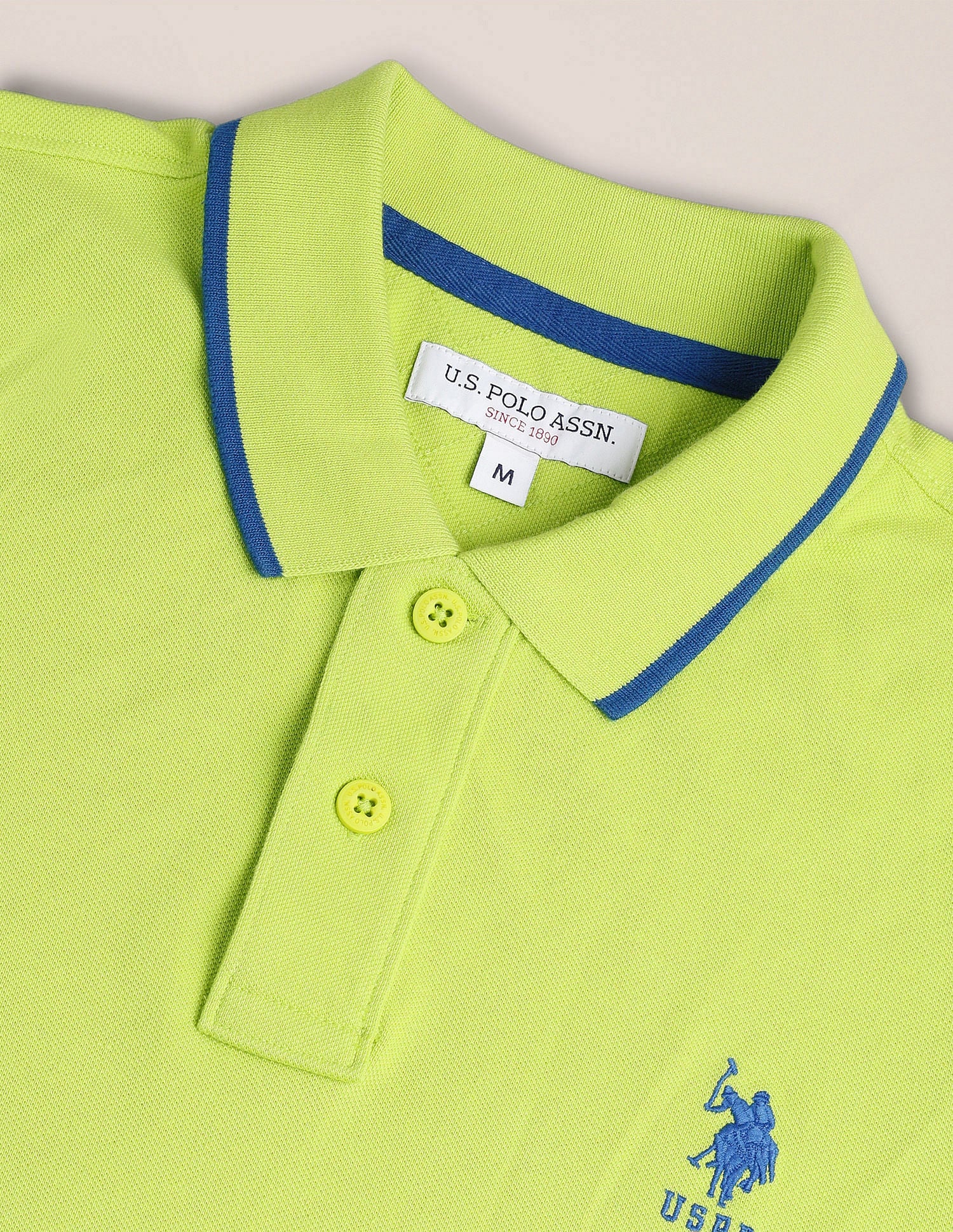 Slim Fit Solid Polo Shirt Green - U.S. Polo Assn. India | Large