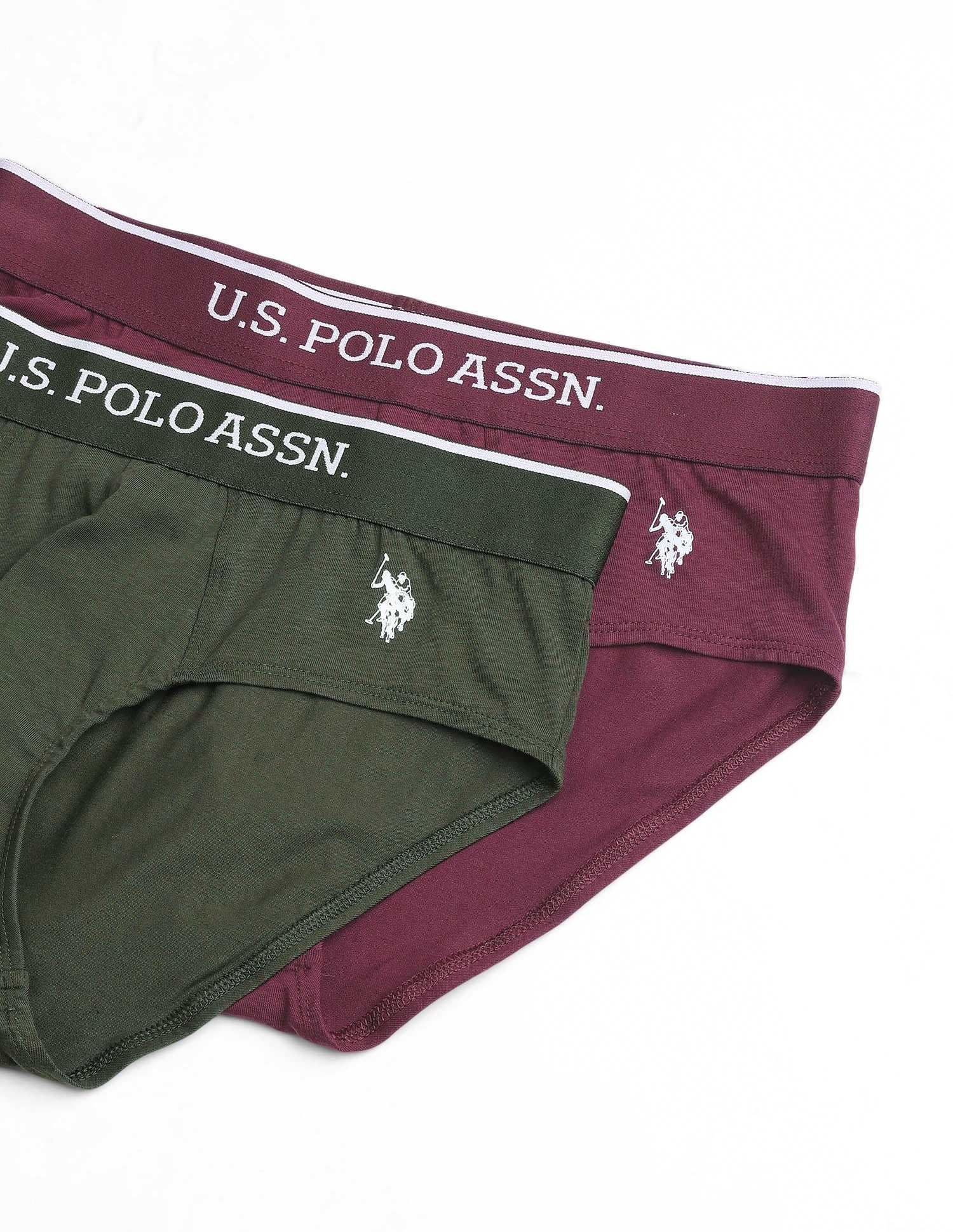 Elasticized Waist Solid EB004 Briefs - Pack Of 2 Port Royal and Olive - U.S. POLO ASSN. | Large
