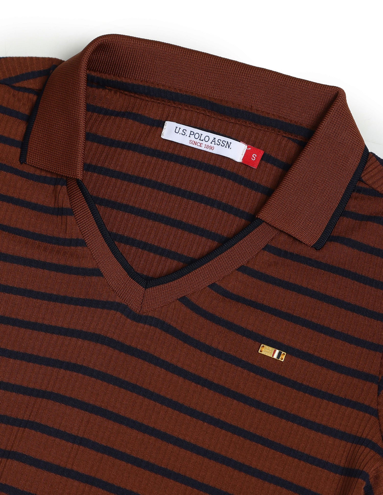 Horizontal Stripe Ribbed Polo Shirt Brown - U.S. POLO ASSN. | Large