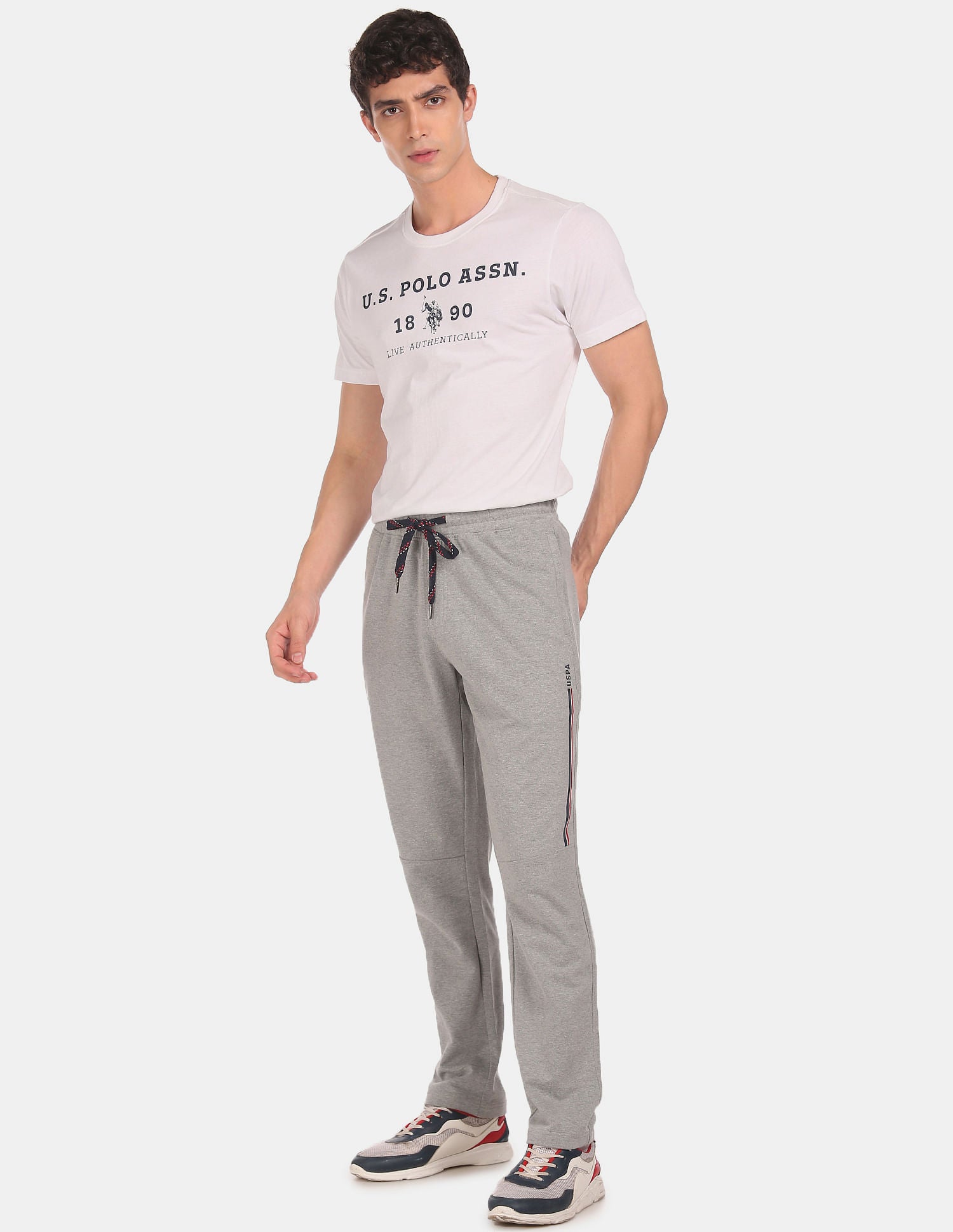 Comfort Fit Solid Cotton Polyester I673 Lounge Track Pants - Pack Of 1 Grey - U.S. POLO ASSN. | Large