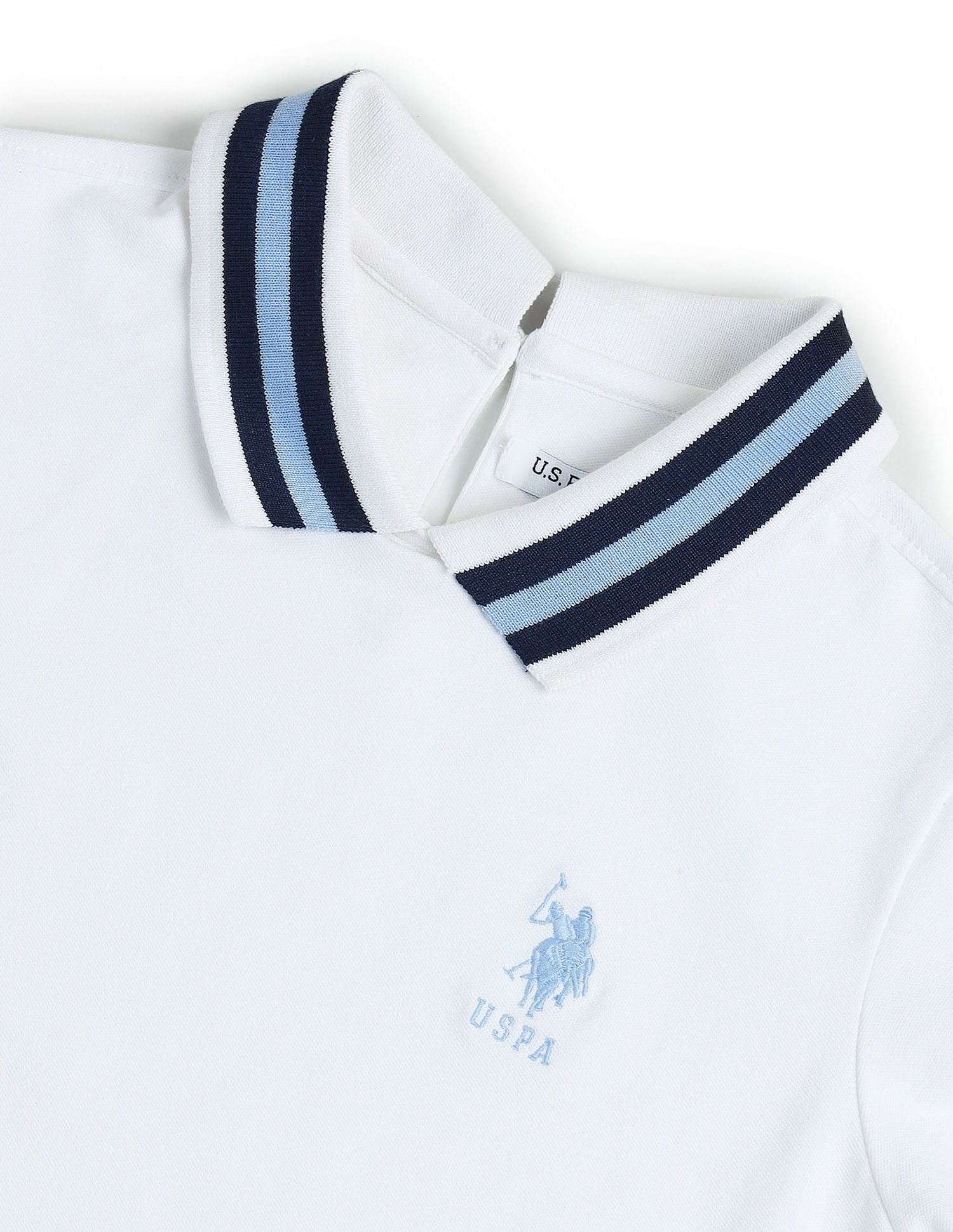 Striped Collar Pique Polo Shirt White - U.S. POLO ASSN. | Large